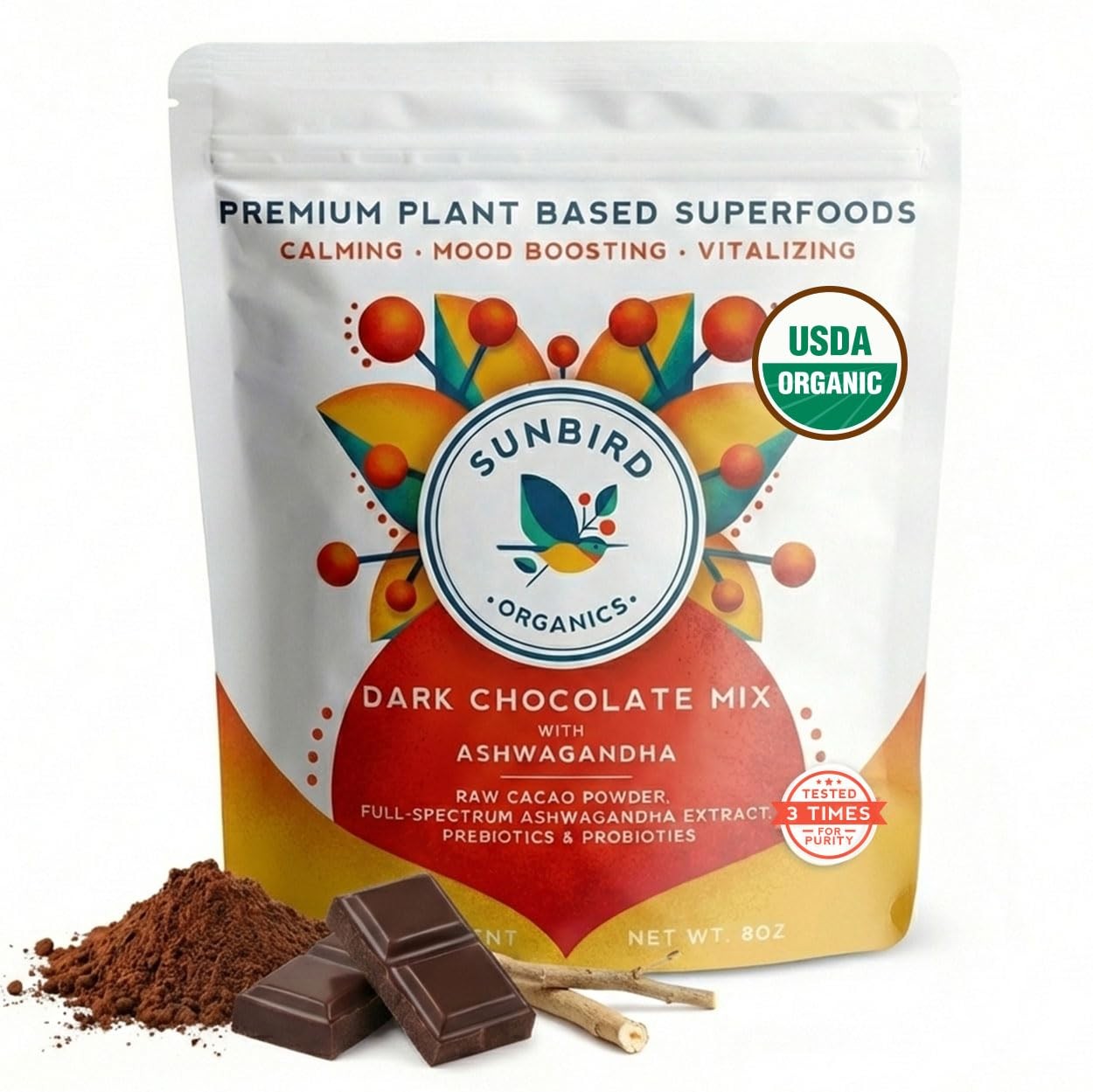 Dark Chocolate Ashwagandha Mix- Organic Cacao Powder with Probiotics and Preb…