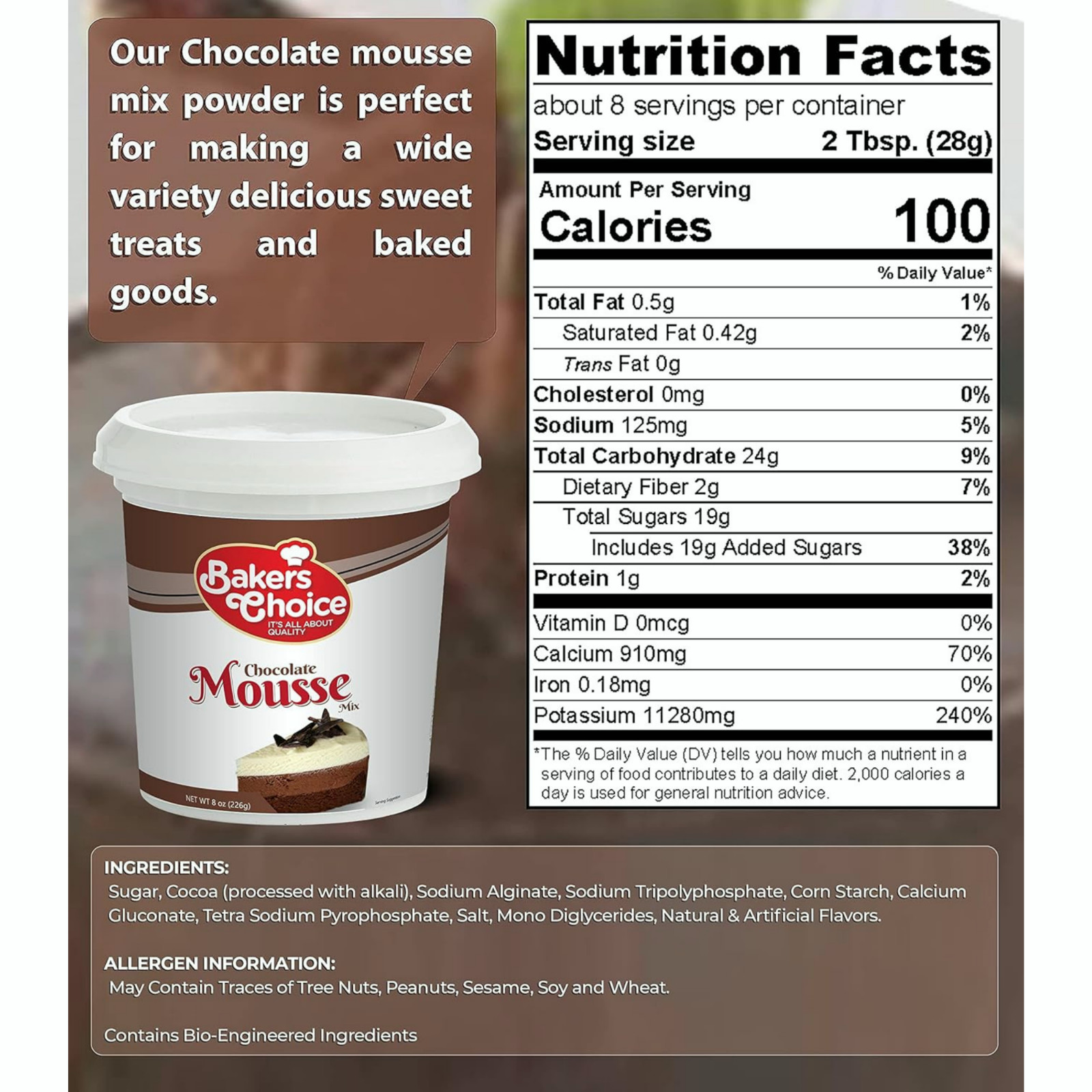 BAKERS CHOICE Chocolate Mousse Dessert Mix 8 oz