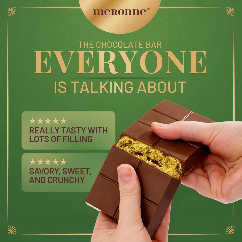 MERONNE Dubai Milk Chocolate Filled with Pistachio Cream & Crispy Kadayif (200g)