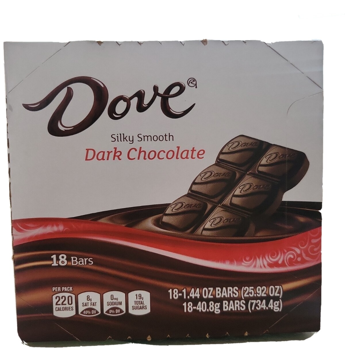DOVE Dark Chocolate Silky Smooth Singles Size Candy Bar Box of 18pks 1.44oz.