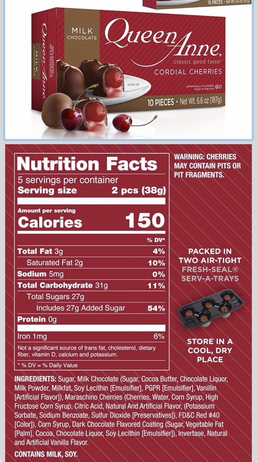 Queen Anne Cordial Cherries Milk Chocolate – 1 Box