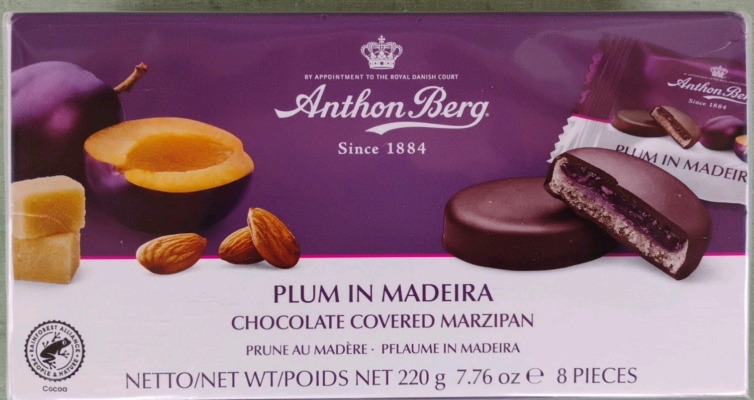 Anthon Berg Plum in Madeira 8-Piece Dark Chocolate & Marzipan 220g Exp 09/2026