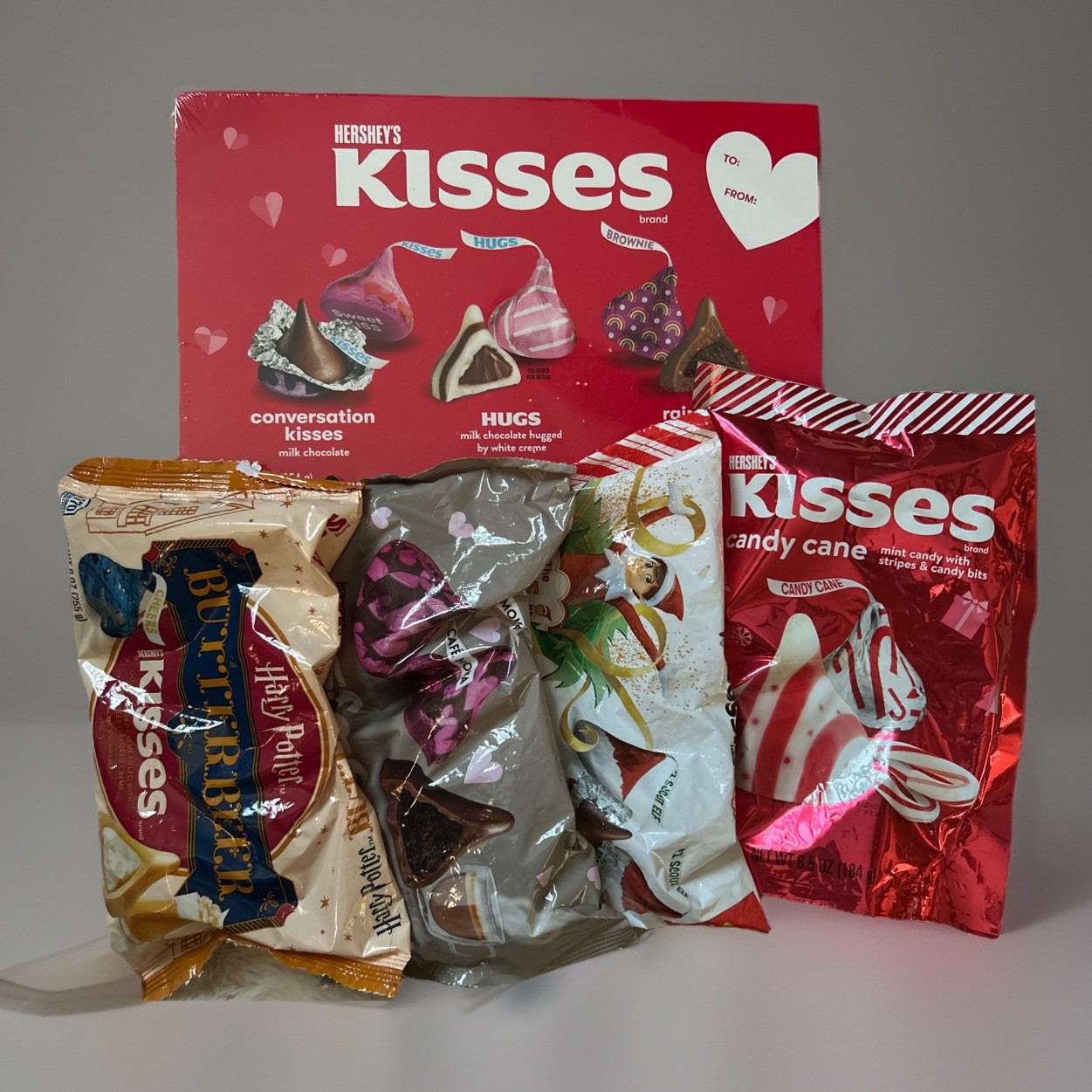7 Bags Hershey Kisses Hugs Brownie Sprinkles Candy Cane Cafe Moka Butterbeer Elf