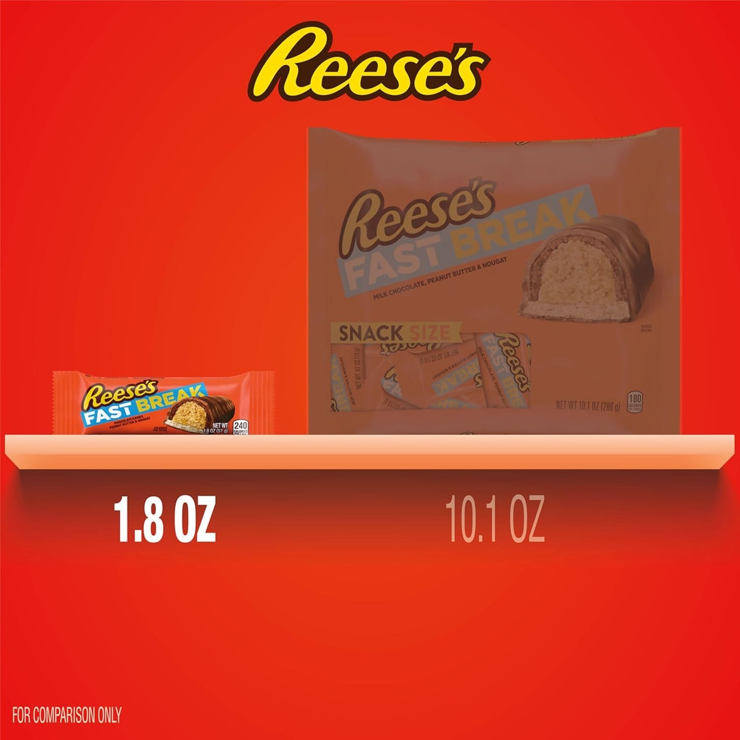 REESES FAST BREAK Milk Chocolate Peanut Butter Nougat Candy Bars 18 Pack