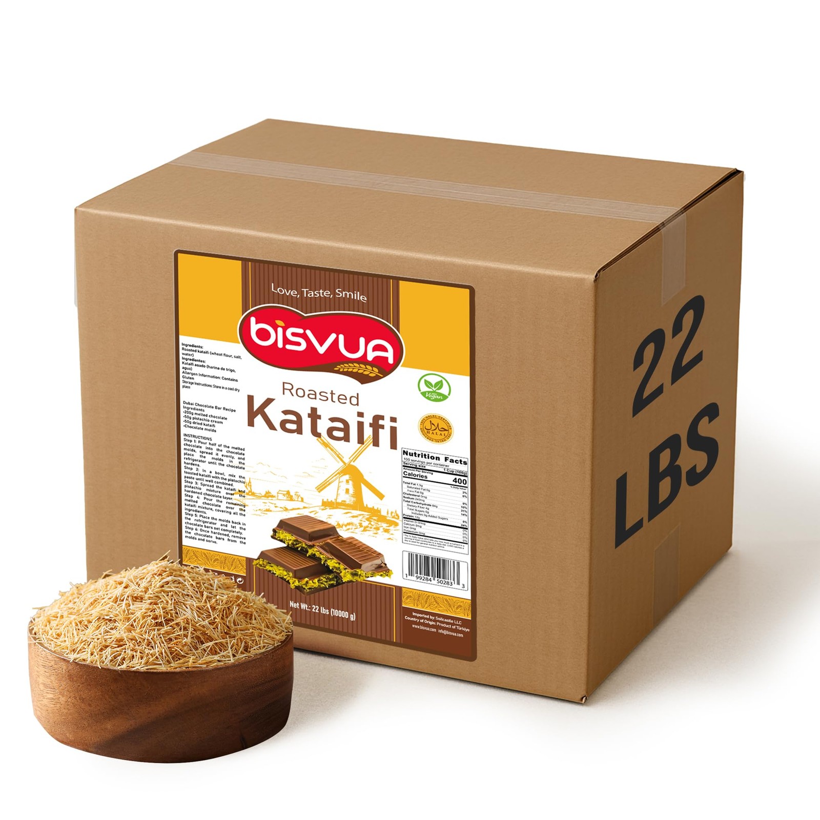 Roasted Kataifi Shredded Fillo Dough 10 kg 22 lbs for Kunafa Knafeh Dubai Bars