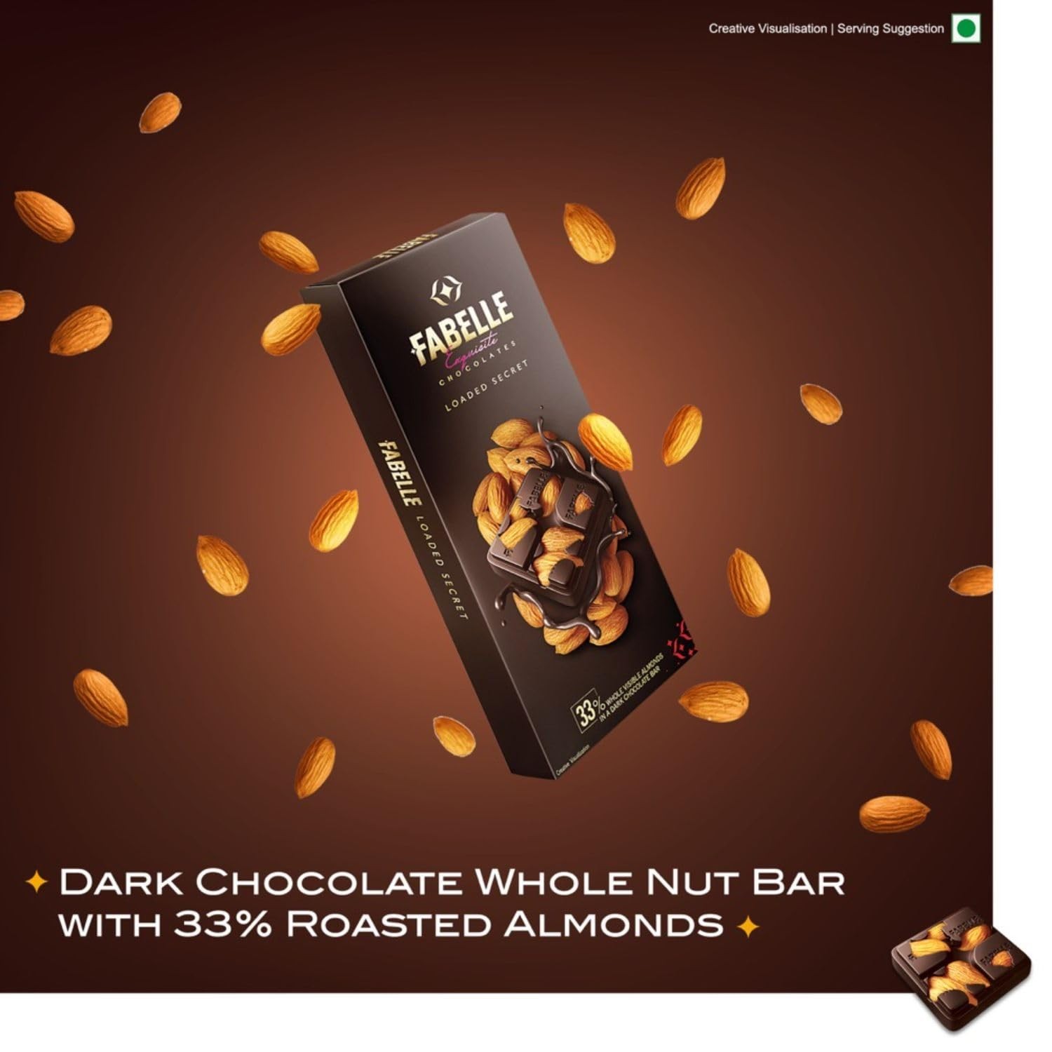 Fabelle Loaded Secret Luxury Dark Chocolate Bar – 115g 33% Whole Visible Almonds