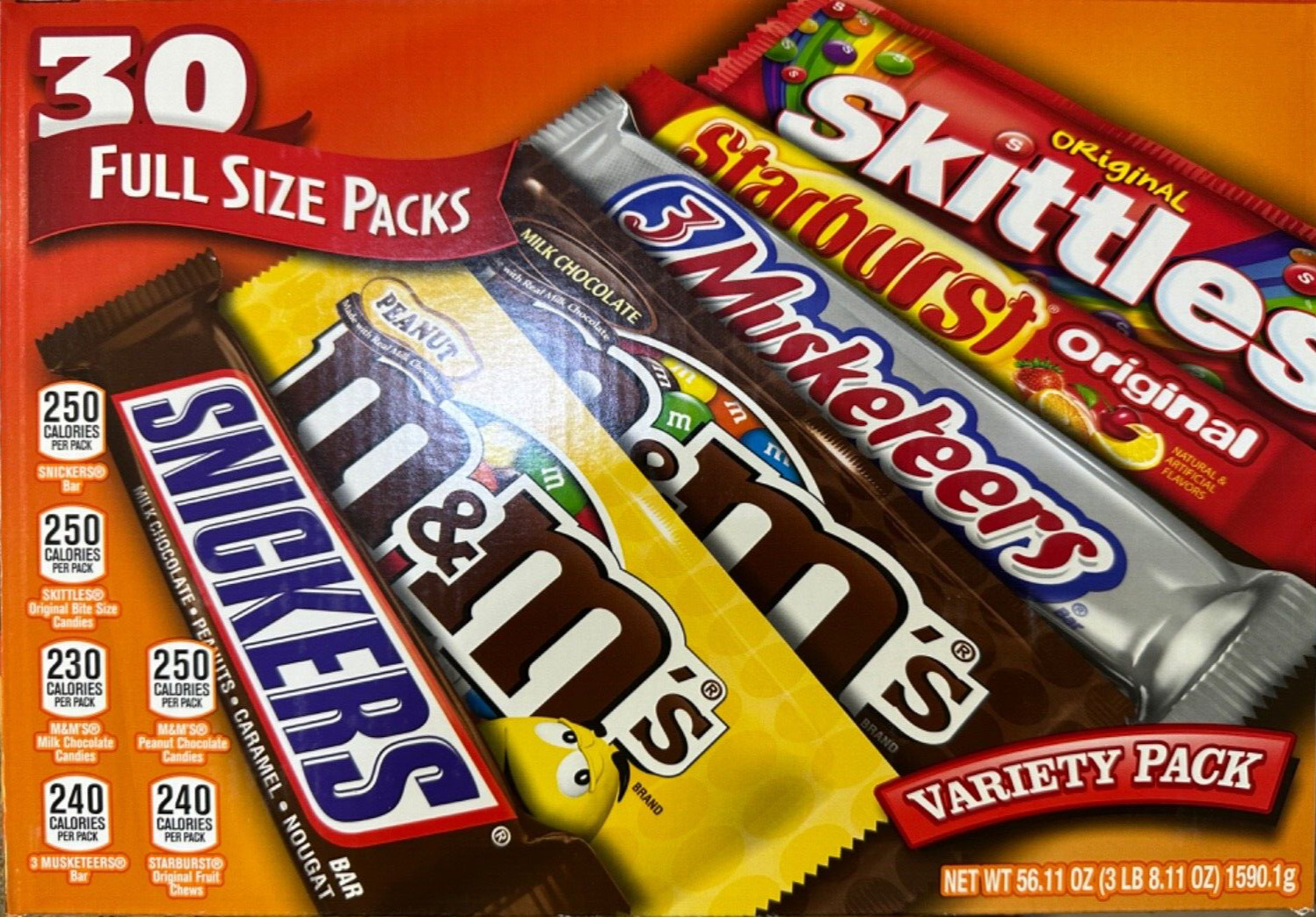 30 Mars, Full Size Candy Bars, Snickers, Skittles, Starburst, M&M’s …