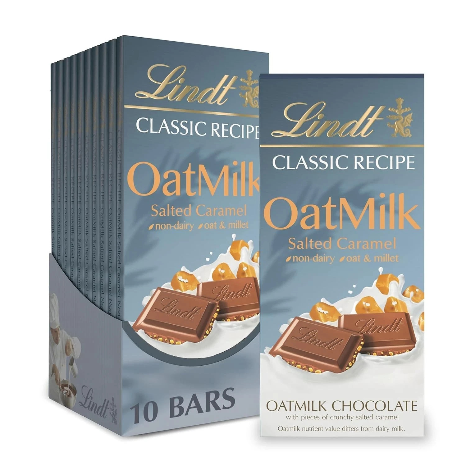 LINDT Non-Dairy OatMilk Salted Caramel Chocolate Candy Bar, 10 Pack