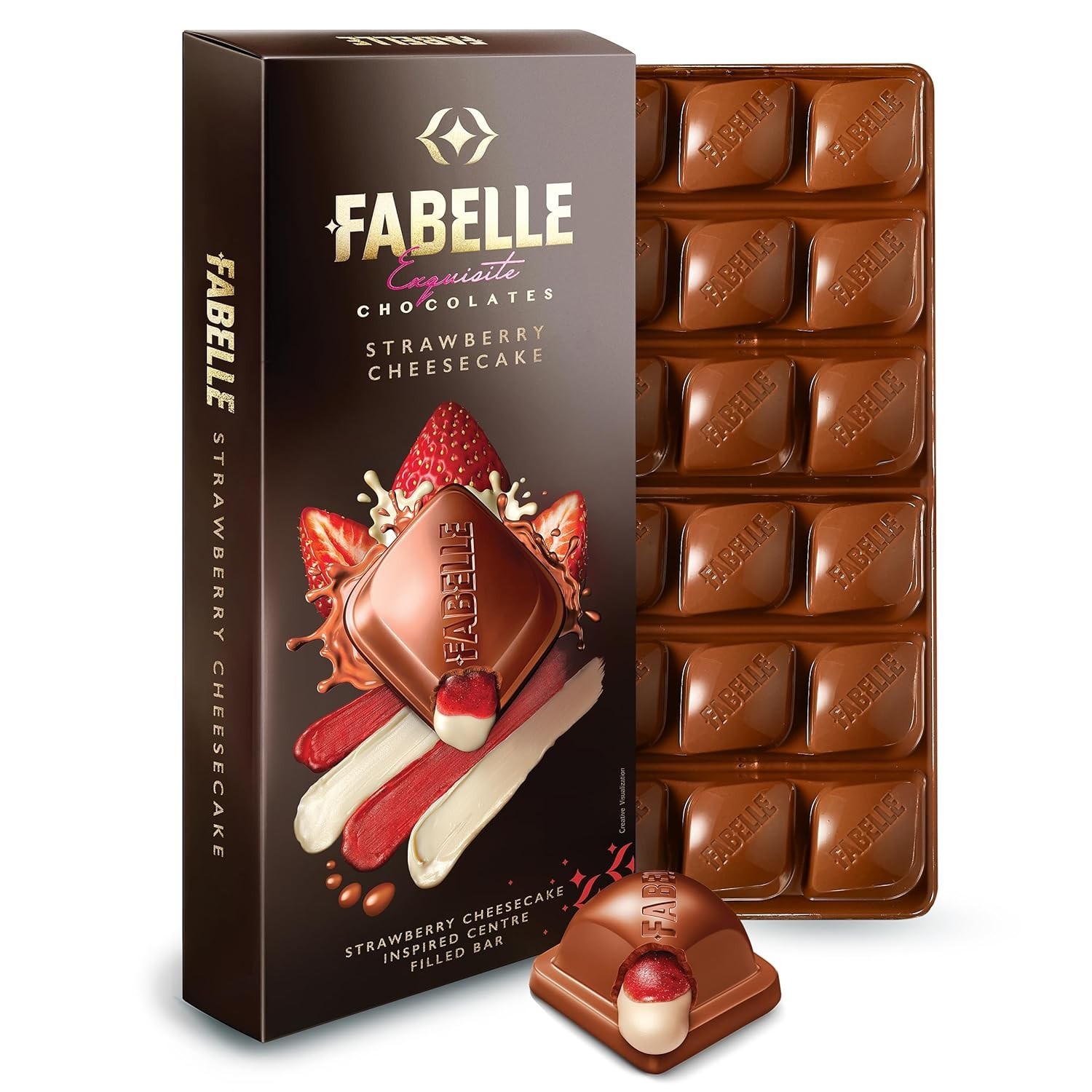 Fabelle Strawberry Cheesecake – Luxury Handcrafted Chocolate Bars Centre 131g