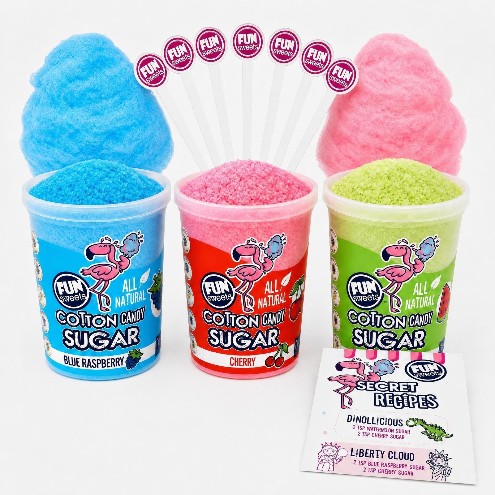 Cotton Candy Sugar 3 Flavor Variety Pack – Cherry, Blue Raspberry & Watermelo…