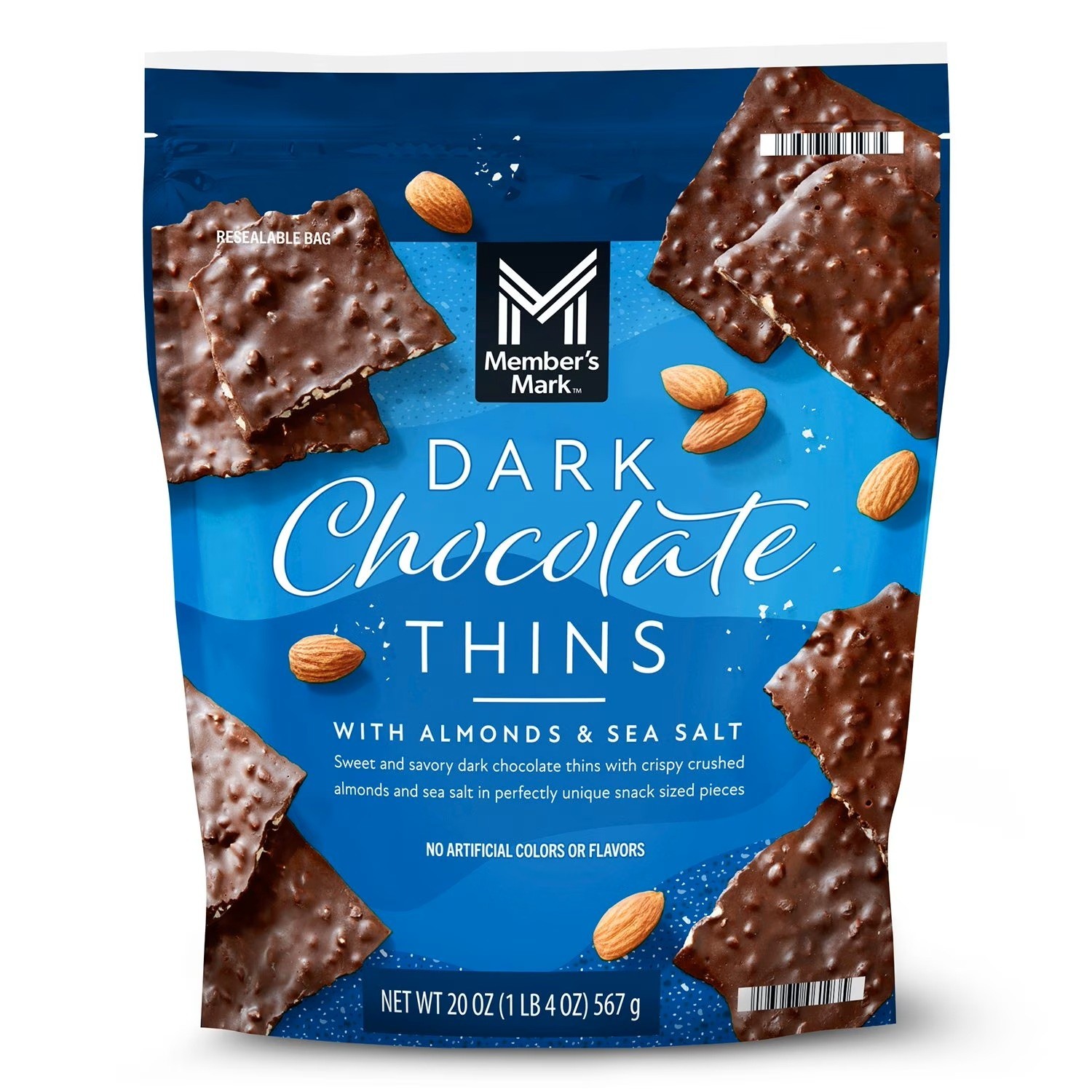 Member’s Mark Dark Chocolate Thins with Almonds & Sea Salt, 20 oz Great Price
