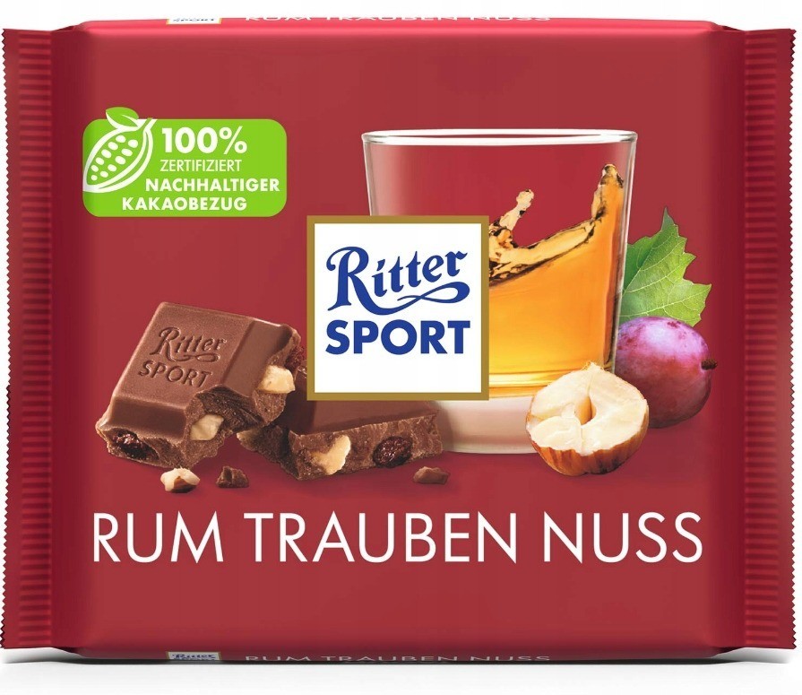 4Pcs RITTER SPORT Rum Raisins Hazelnuts German Chocolate Bars Sweets 4x100g
