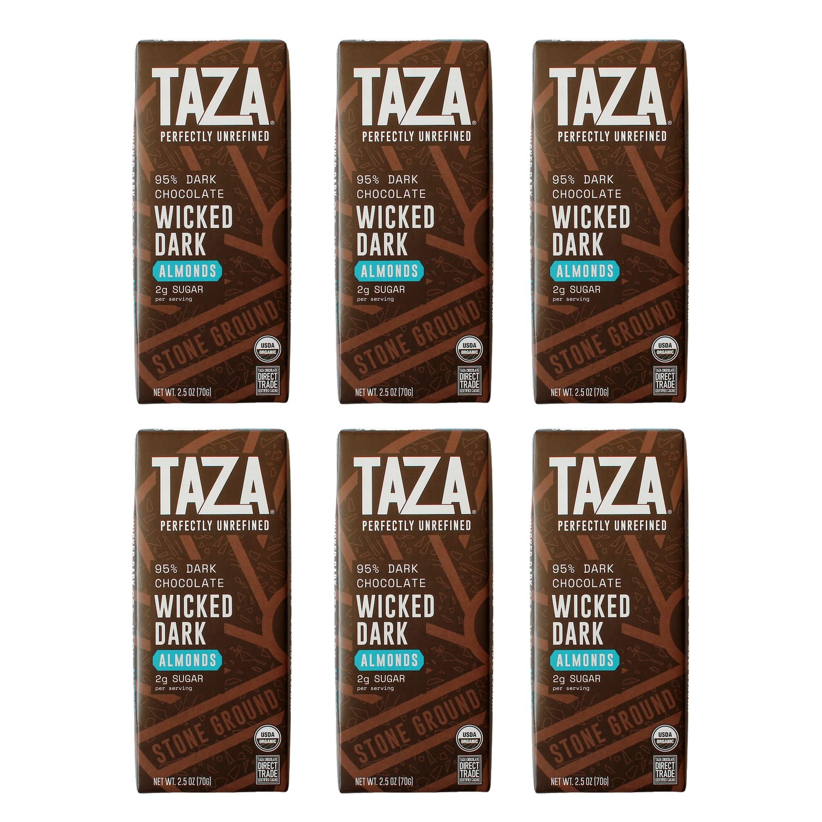 Taza Chocolate Organic Amaze Bar 95% Stone Ground, Wicked Dark with Almonds, 2.5