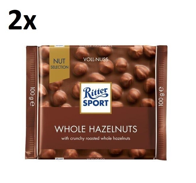 2 x Ritter Sport Whole Hazelnuts Genuine Chocolate Bar Sweet 100 g (3.53 oz)