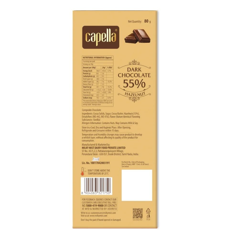 Milky Mist Dark Chocolate 55% Hazelnut 80g