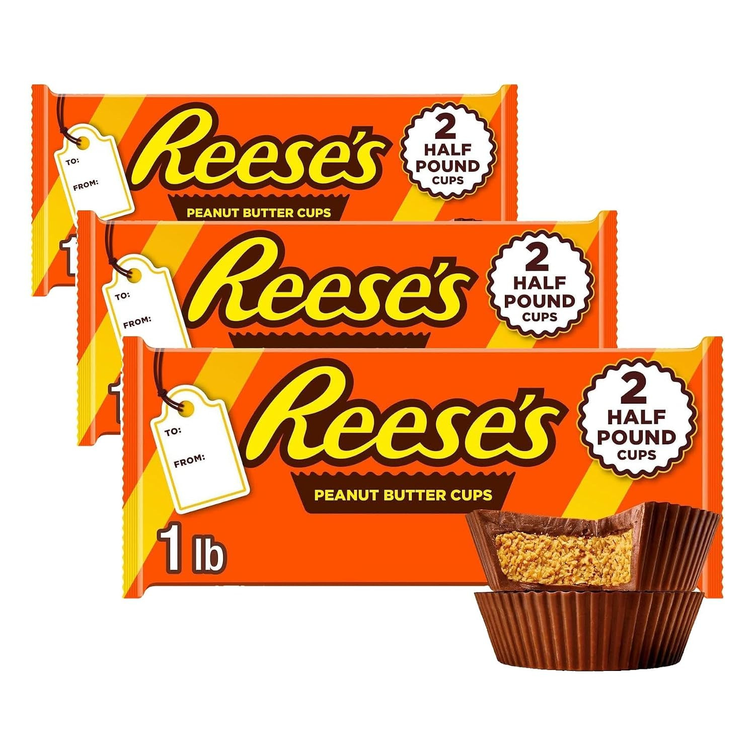 Milk Chocolate Half-Pound Peanut Butter Cups, Candy Pack, 16 Oz (2 Pieces)