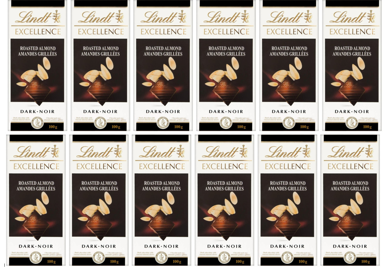 (12 pack)Lindt Excellence Chocolate Roasted Almond,3.5 OZ EACH