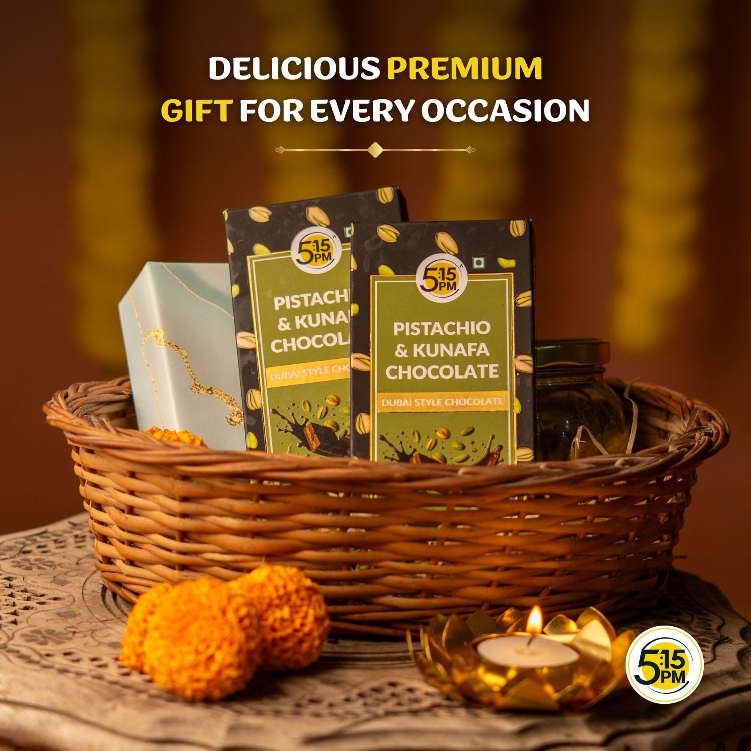 5:15PM Dubai Kunafa Chocolate Bar 120gm | Pistachio Milk Chocolate Dessert