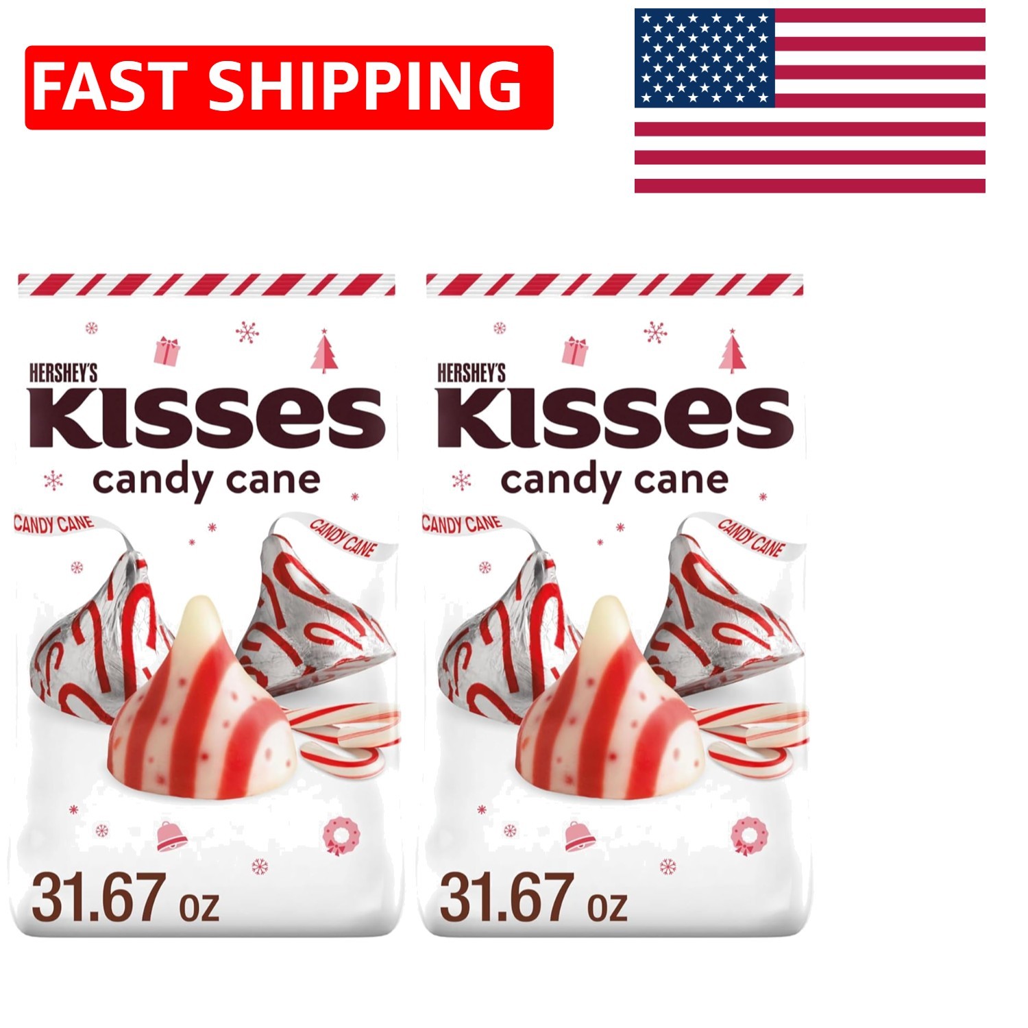 KISSES Candy Cane Flavored Bulk Bag (31.67 oz x 2) – Perfect for Holiday Gifting