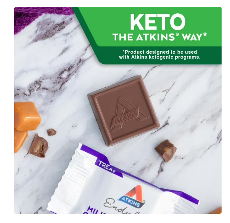 Atkins Endulge Treat, Milk Chocolate Caramel Squares, Keto Friendly, 15 Count