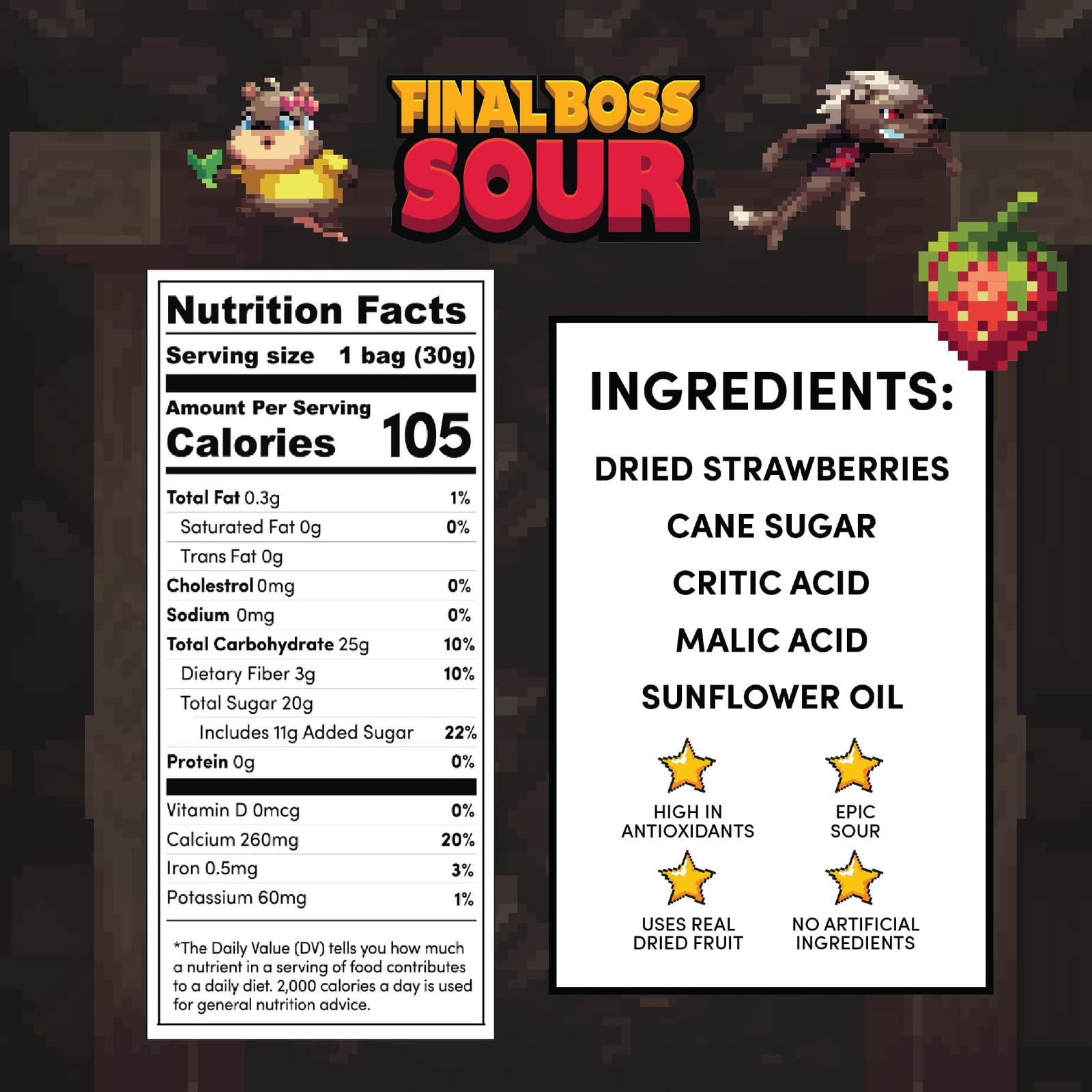 Final Boss Sour Strawberries 10 Pack – Level 3 Fruit Chews w/ Real Fruit