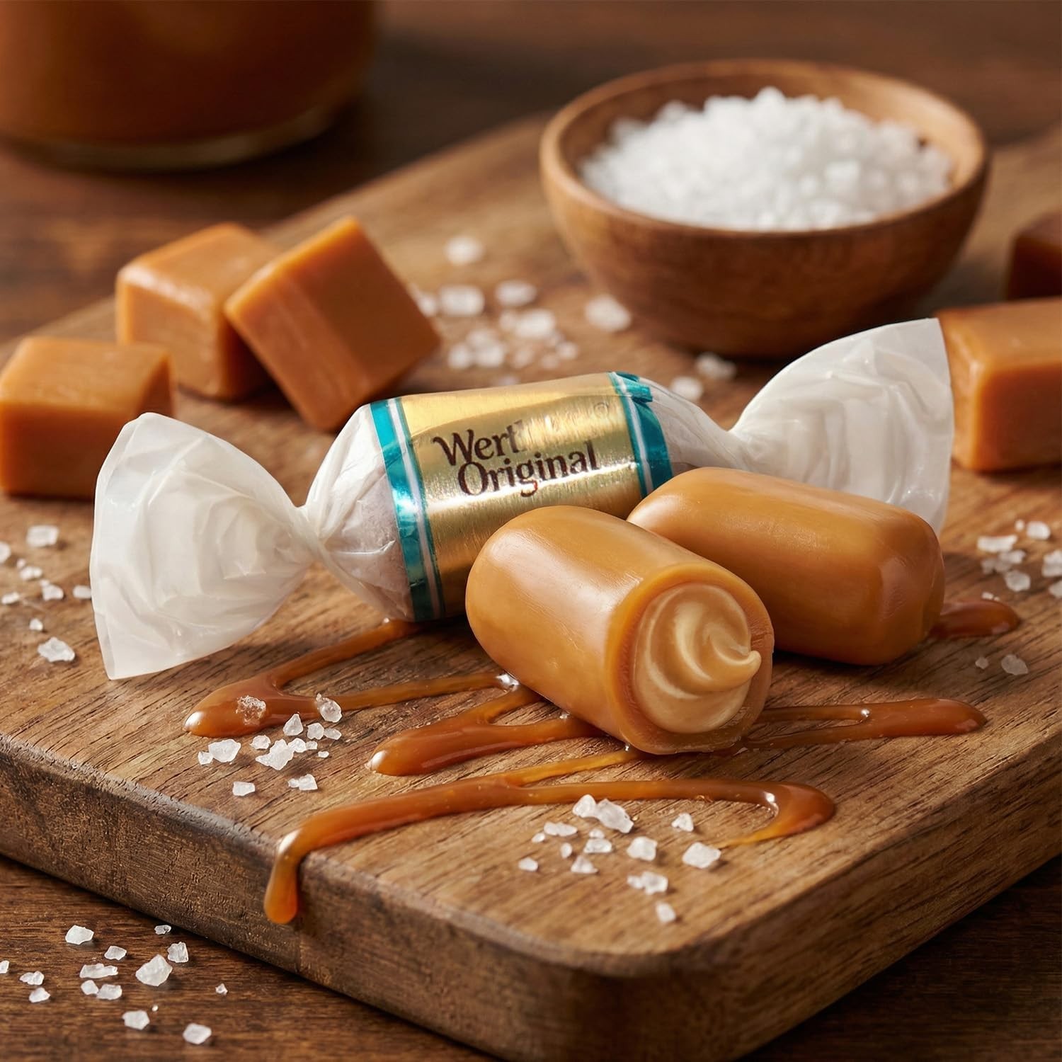 Soft & Chewy Sea Salt Caramel Candy Treats – Individually Wrapped, 1 lb Bag, 68
