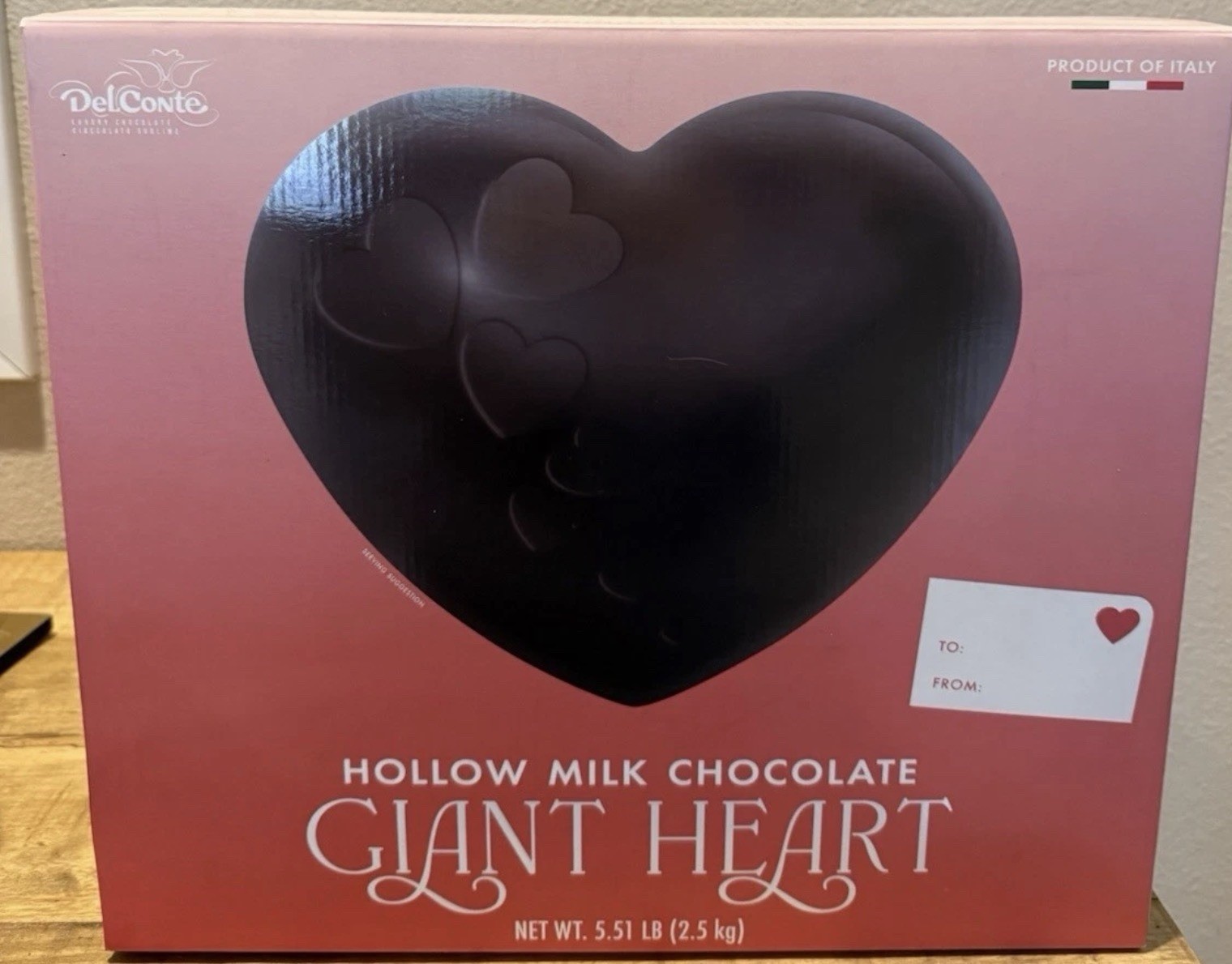 Del Conte Giant Heart Hallow Milk Chocolate 5.51 Lb