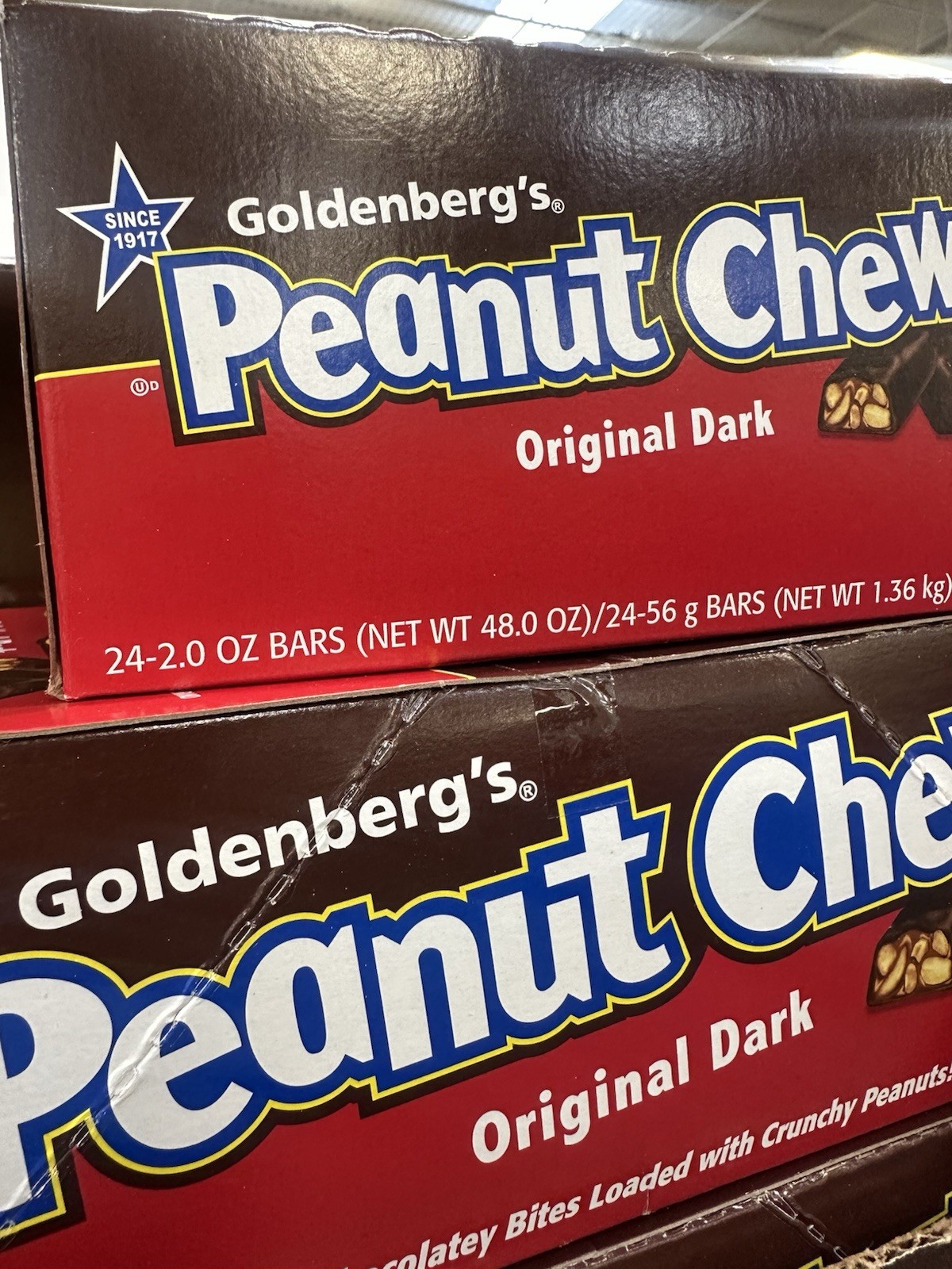 Goldenberg’s Peanut Chews Original Dark Candy Bars, 2 oz 24 pk OG Philly Factory