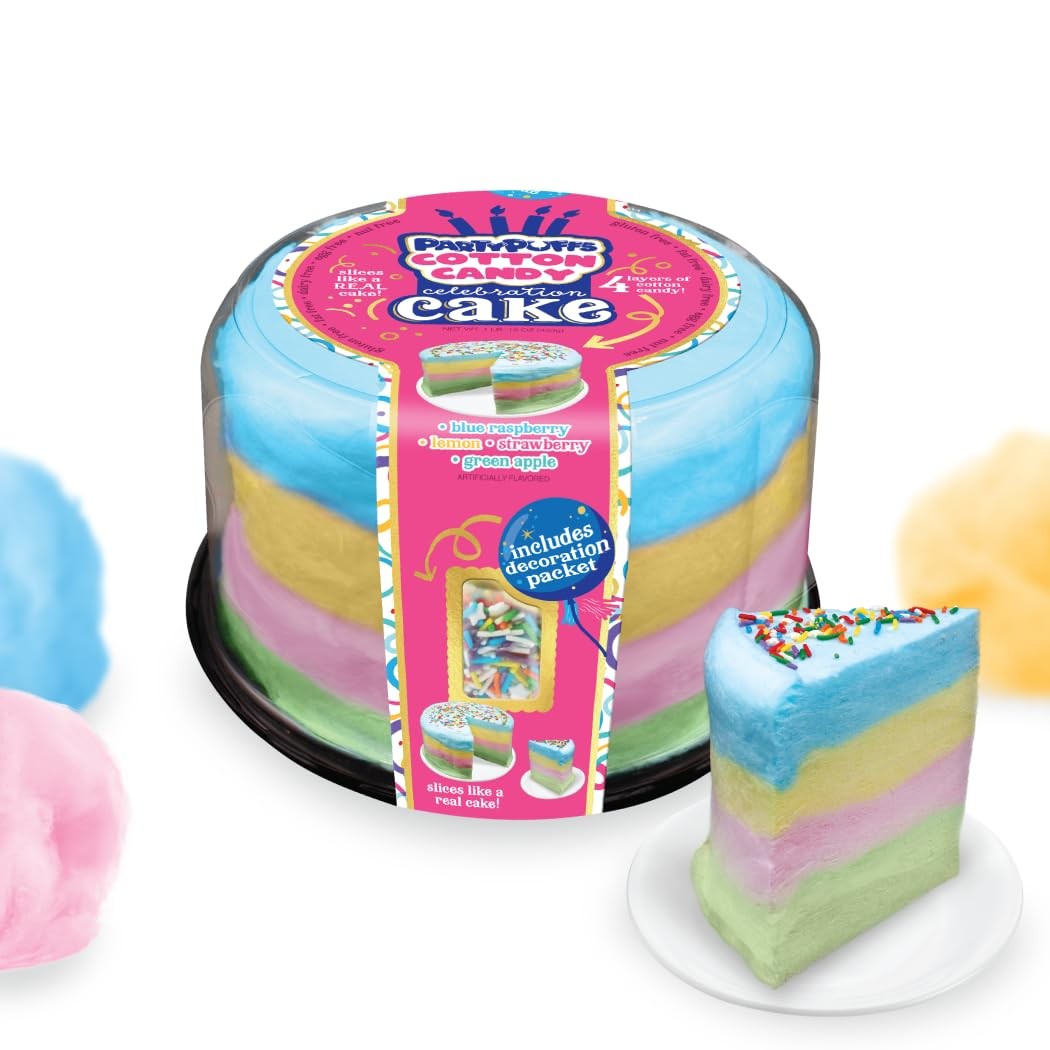 Jumbo Cotton Candy Cake 13oz – Slices Like Real Cake – Strawberry Apple Blue …