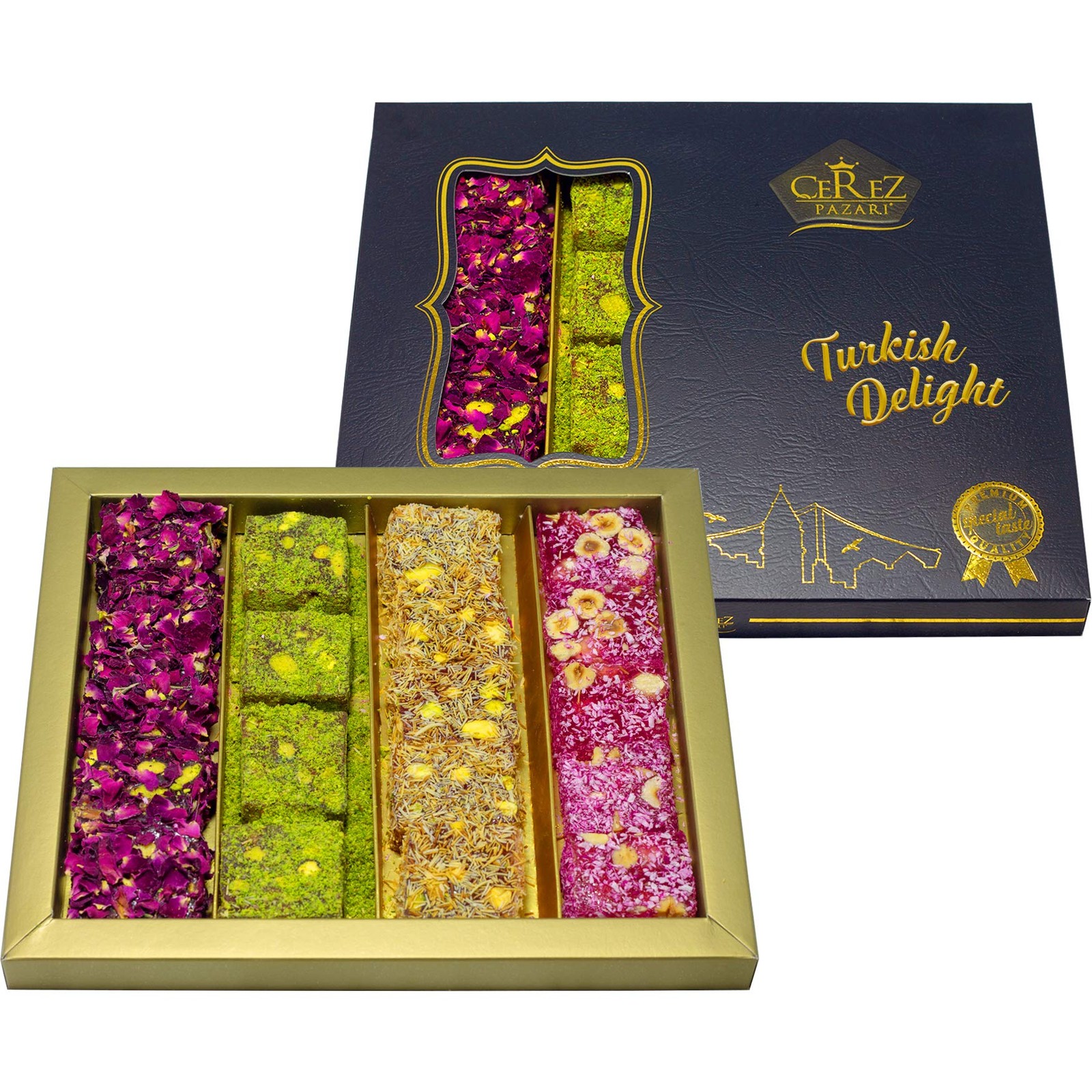 Cerez Pazari Turkish Delight Pistachio and Hazelnut with Fantastic Rose Pome…