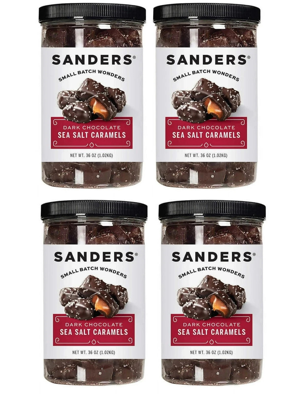 4 Packs Sanders Dark Chocolate Sea Salt Caramels Fine Chocolates 36 oz = 9 lbs