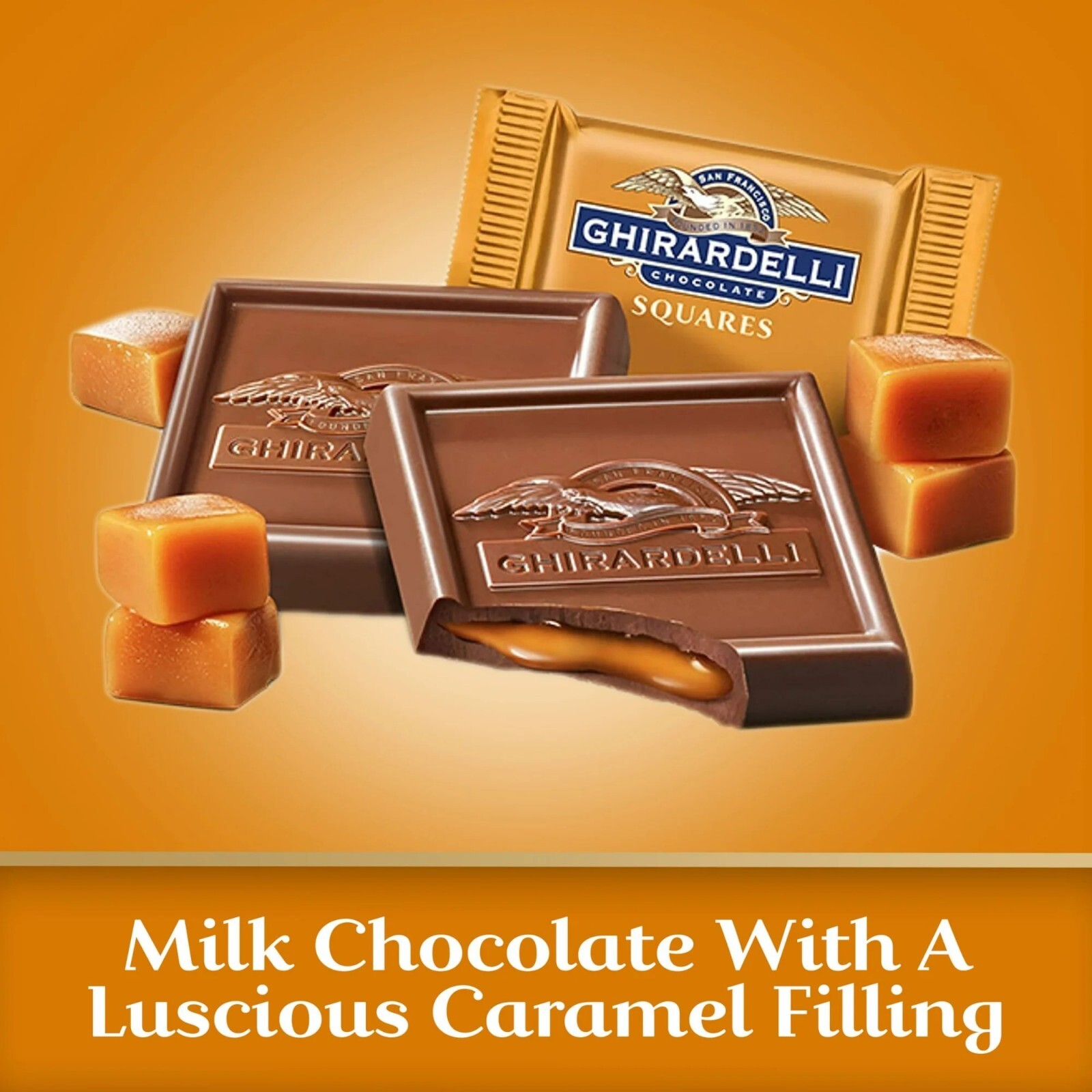 GHIRARDELLI MILK Chocolate CARAMEL CENTER SQUARE WRAPPED BULK BAG VALUE PRICE!!