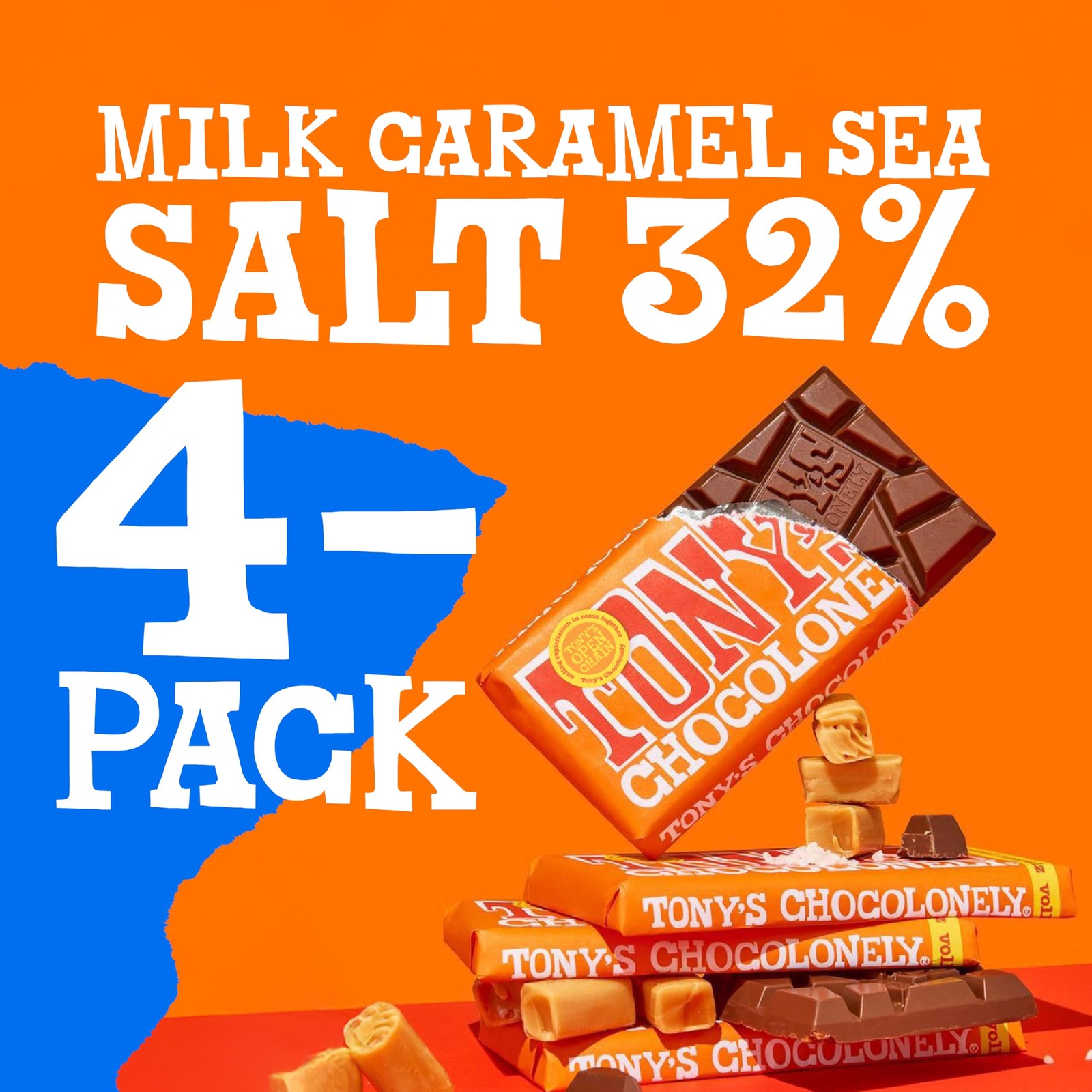 Tony’s Chocolonely Belgian Milk Chocolate Candy Bar With Caramel & Sea Salt, …