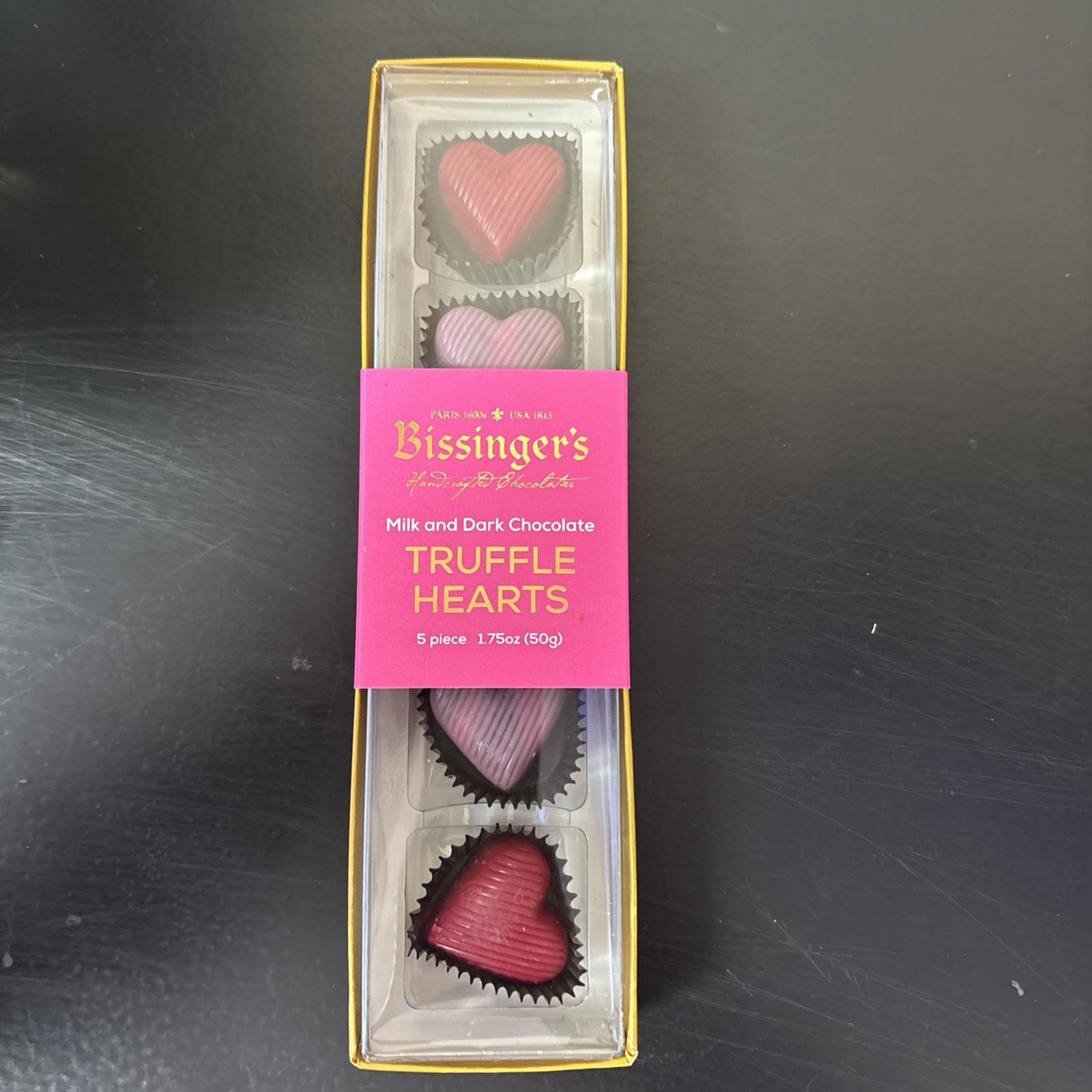Bissengers Truffle Hearts, Milk And Dark Chocolate 5 Piece 1.7oz (50g)