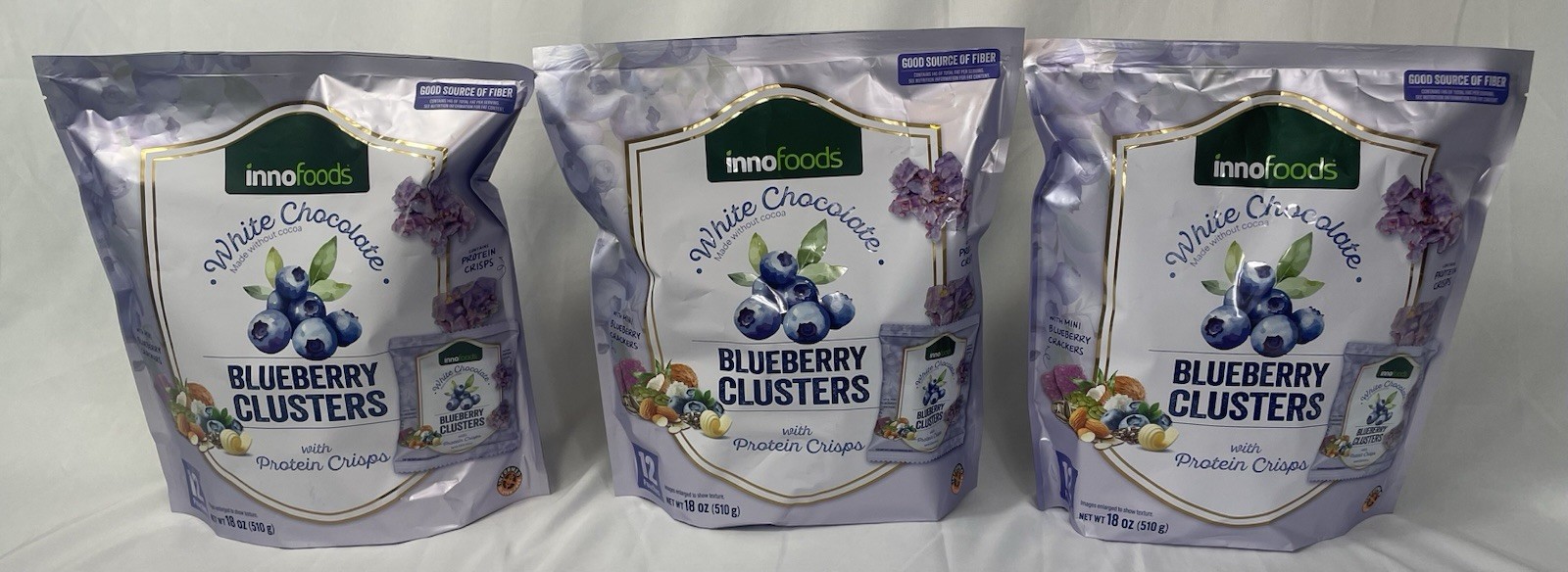 Innofoods White Chocolate Blueberry Clusters Lot of 3 Bags 36 Total Pouches NEW