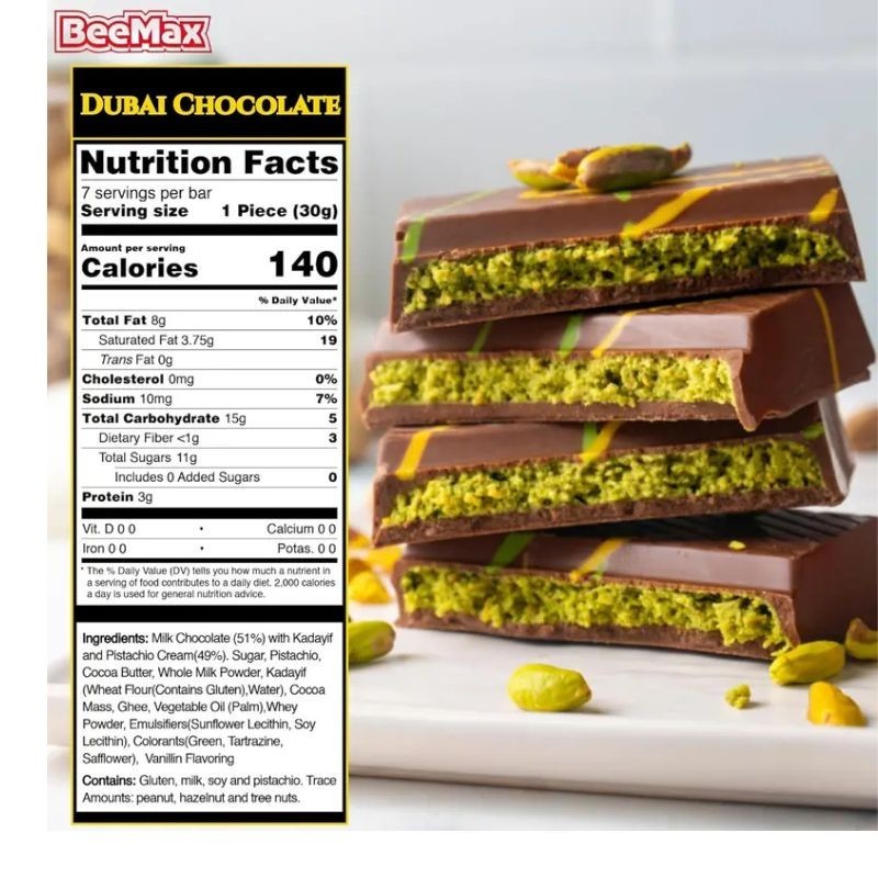 3 Packs Viral BeeMax Dubai Chocolate Bar | Luxurious Middle Eastern Indulgence |