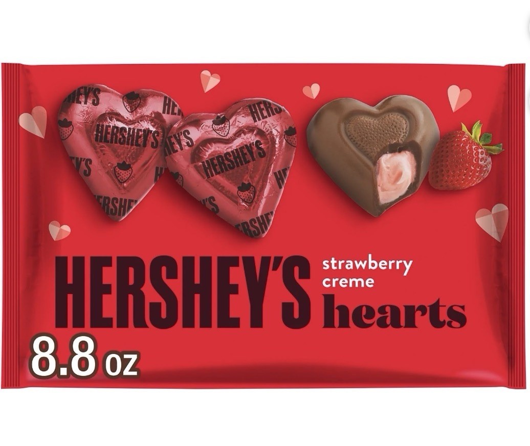 Hershey’s Milk Chocolate Hearts Strawberry Creamy Candy Bag, 8.8oz BB 8/1/2026