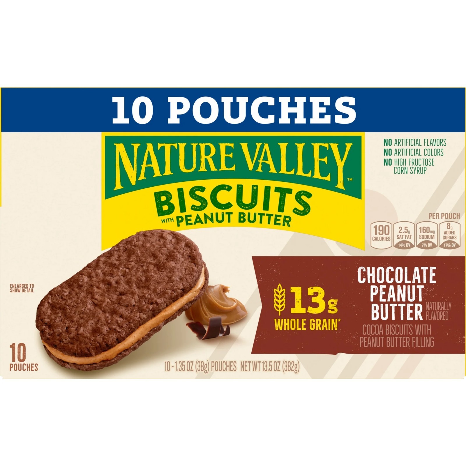 Nature Valley Chocolate Peanut Butter Biscuit Sandwiches, 10 Bars, 13.5 oz