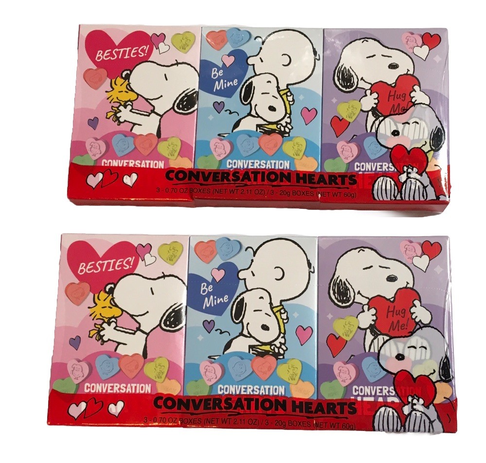 PEANUTS SNOOPY 2 PKS VALENTINES CONVERSATION HEART CANDY 4.2oz/6 Mini Boxes
