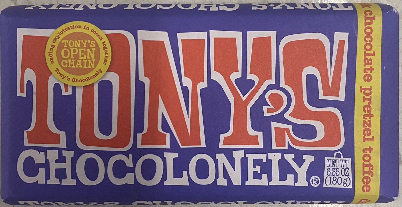 5x Tony’s Chocolonely 42% Dark Milk Chocolate Pretzel Toffee Bar 6.35oz – 5 PACK