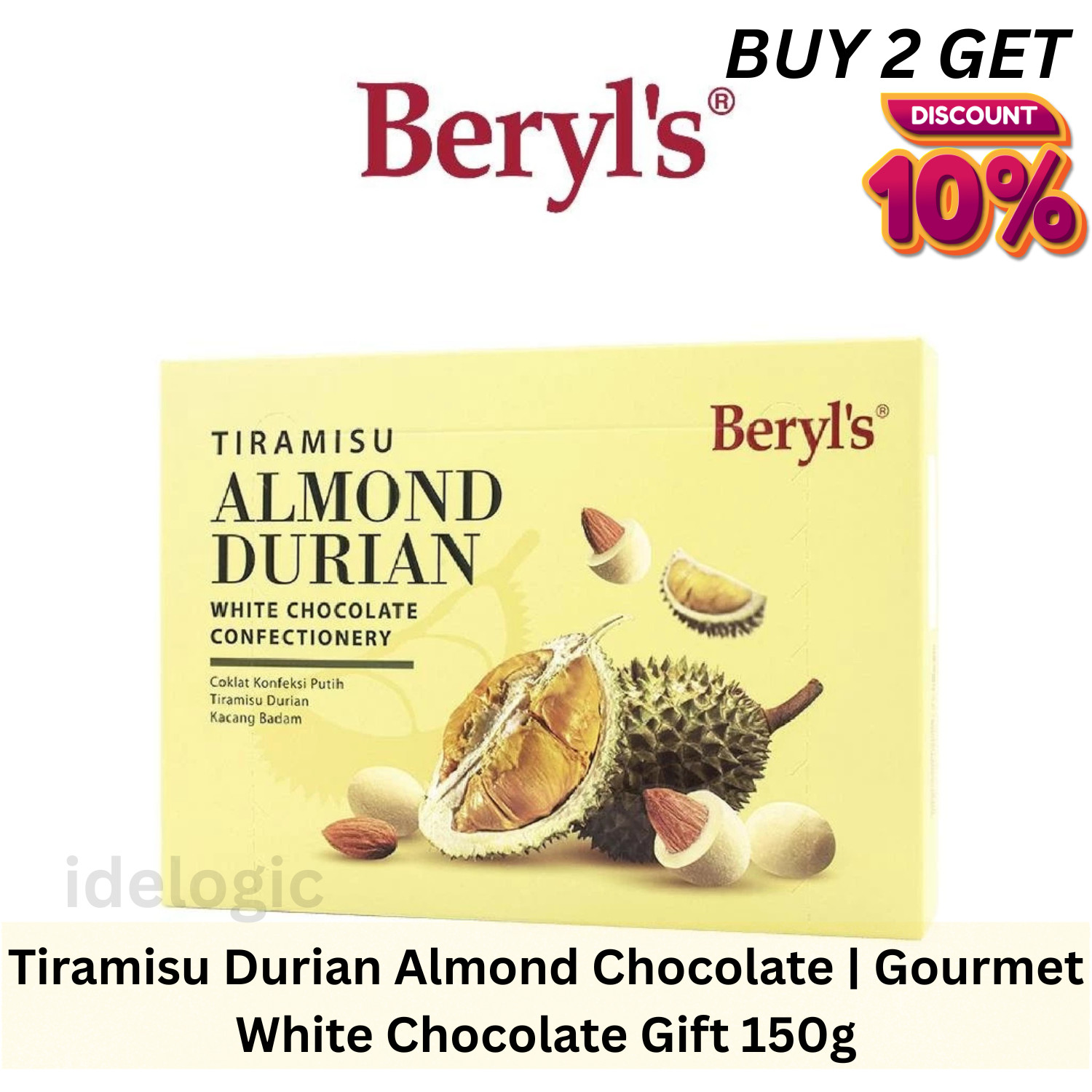 Beryl’s Tiramisu Durian Almond White Chocolate Confectionery (150g) Premium Gift