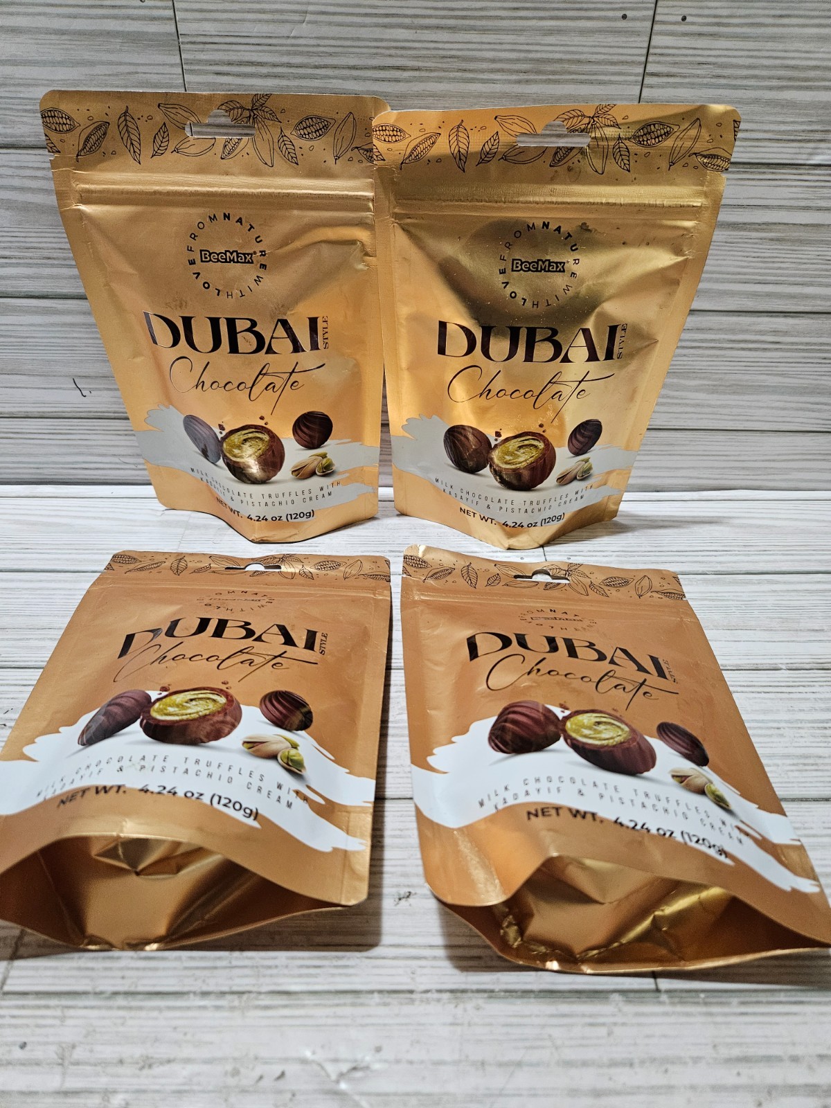 Lot of 4 BeeMax Dubai Style Chocolate Truffles Pistachio Kadayif 4.24 oz 2/2027