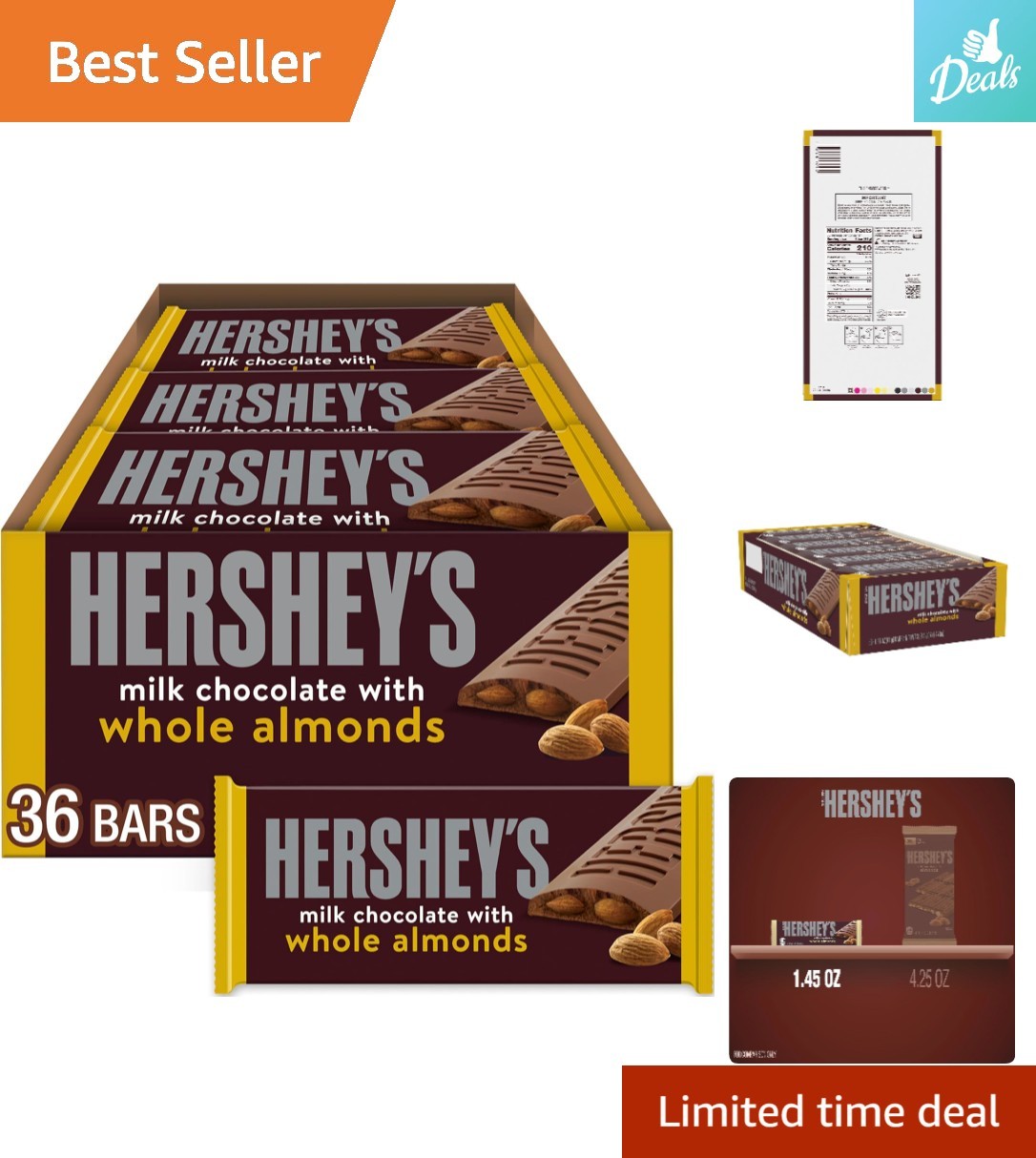 HERSHEY’S Classic Milk Chocolate with Almonds – Perfect for Sharing, 36 Count