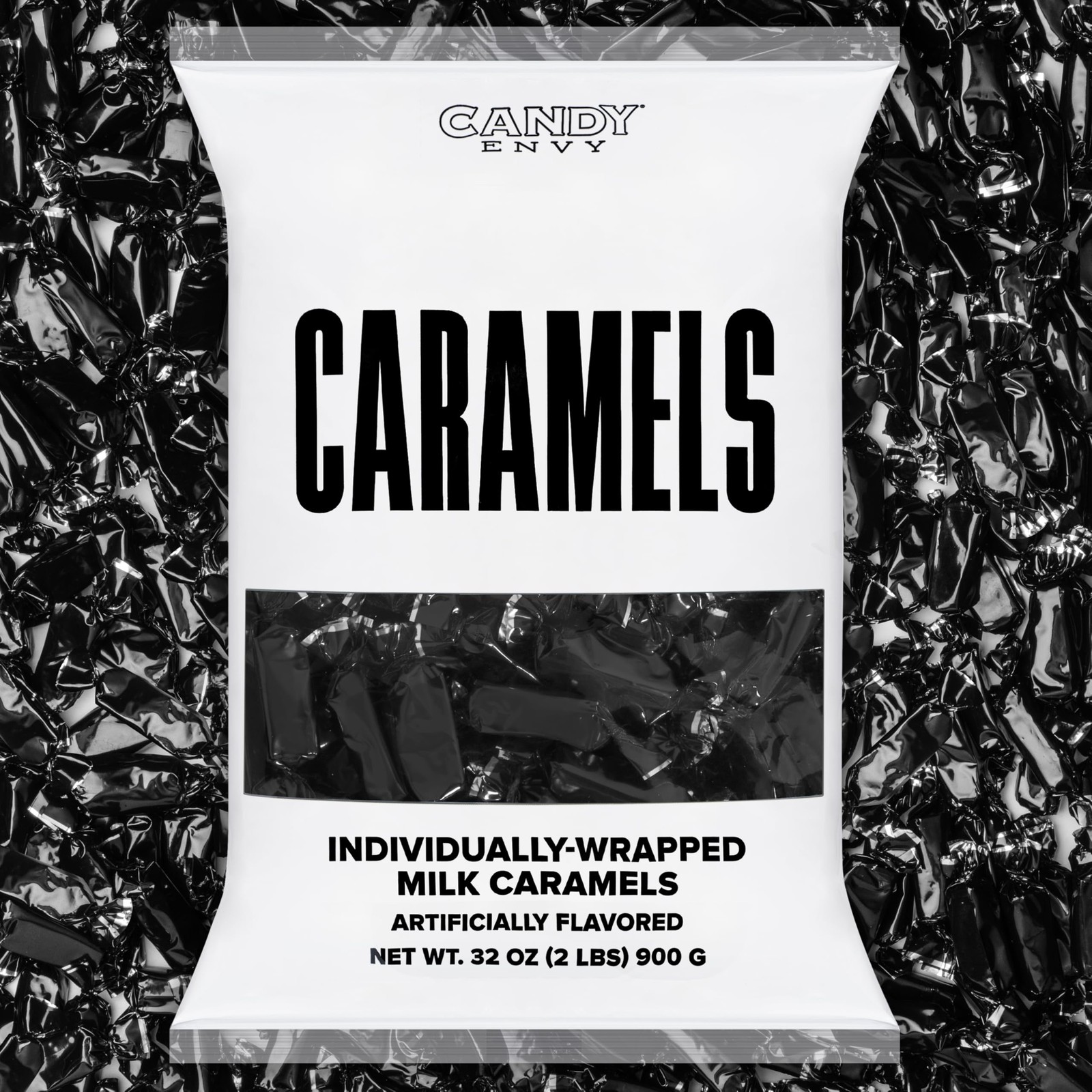 – Individually Wrapped Caramels – Black Wrapper – 2 Pound Bulk Black Candy