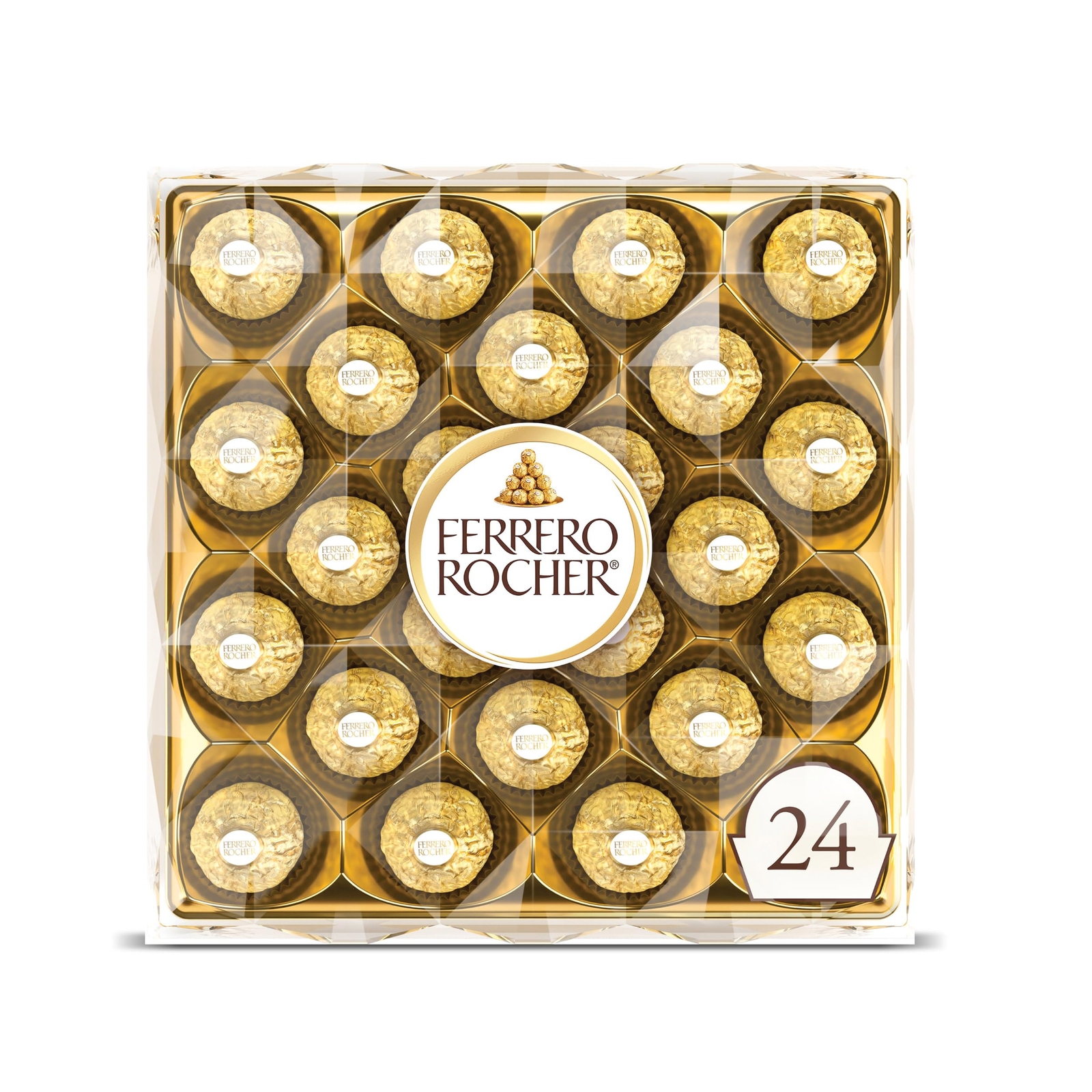 Ferrero Rocher Chocolate Candy Gift Box 24 Count Milk Chocolate Hazelnut Treats