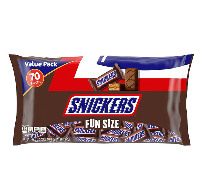 Snickers Fun Size Halloween Chocolate Caramel Candy Bars Value Pack, 70 pk.