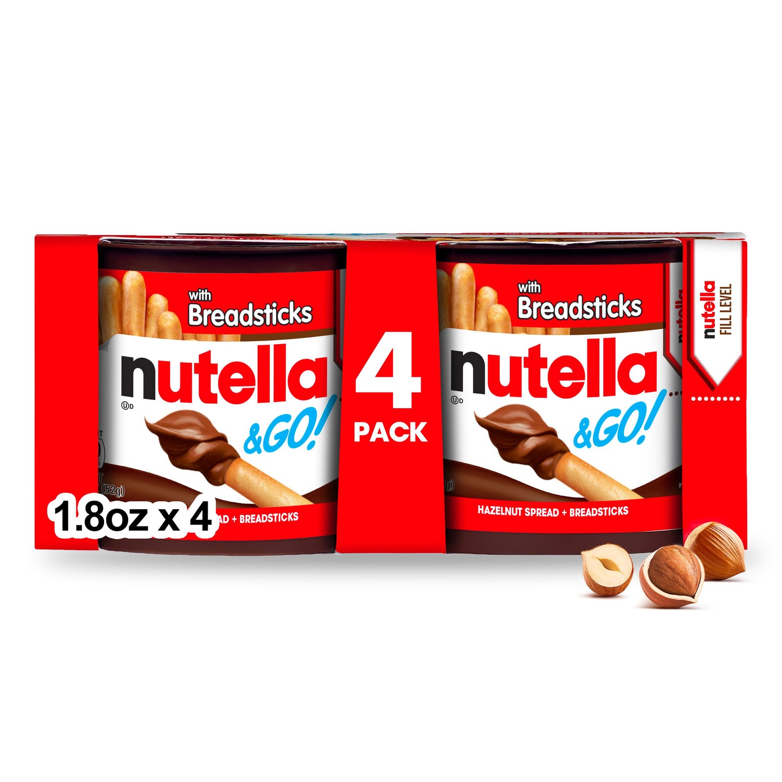Nutella & GO 4Pack Delicious Hazelnut & Cocoa Spread with Breadsticks, 1.9oz