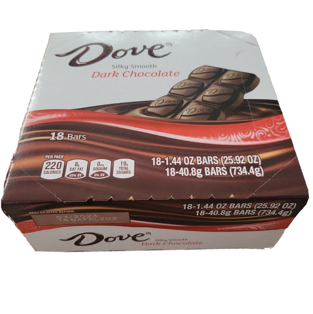 DOVE Dark Chocolate Silky Smooth Singles Size Candy Bar Box of 18pks 1.44oz.