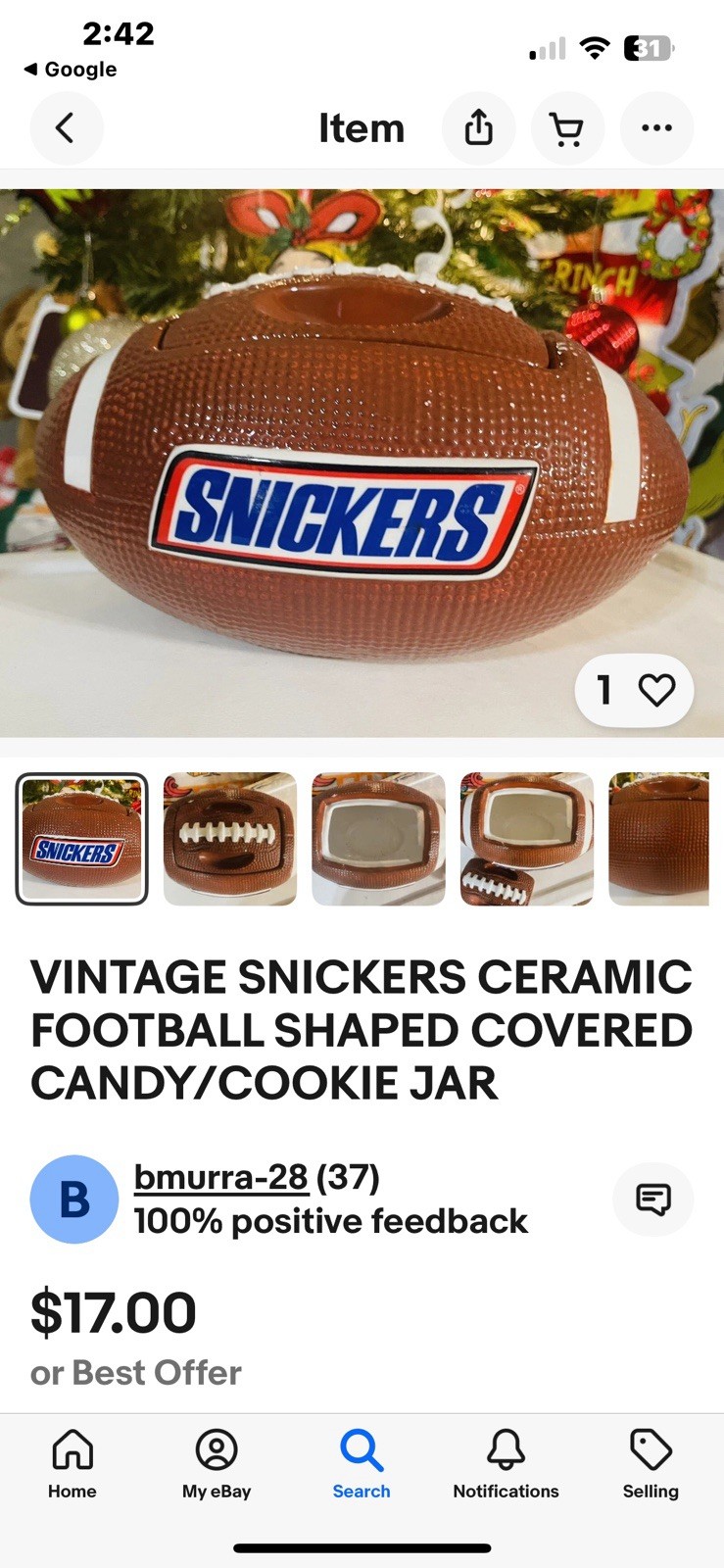 Snickers Candy Canister 10.5” X 7.5” Shaped Like A Football