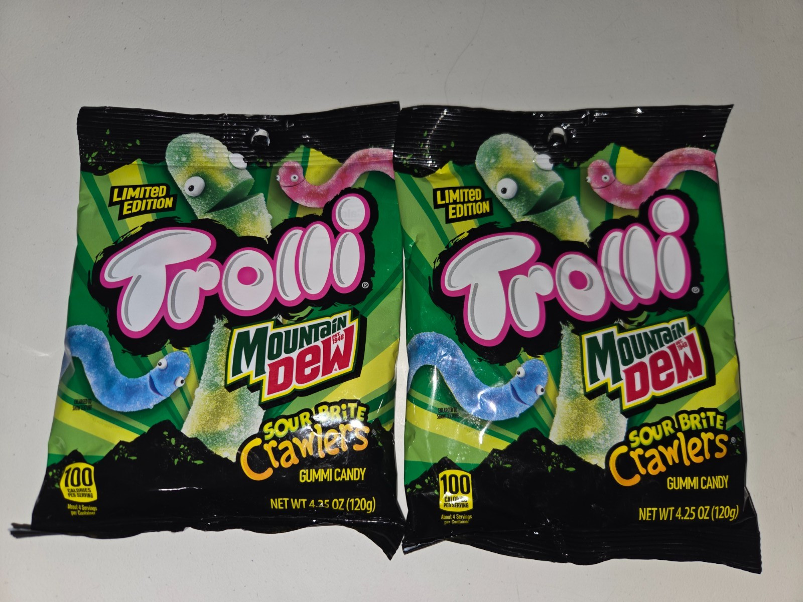 Trolli Mountain Dew Sour Brite Crawlers 2 pack 4.25oz Bags Fresh